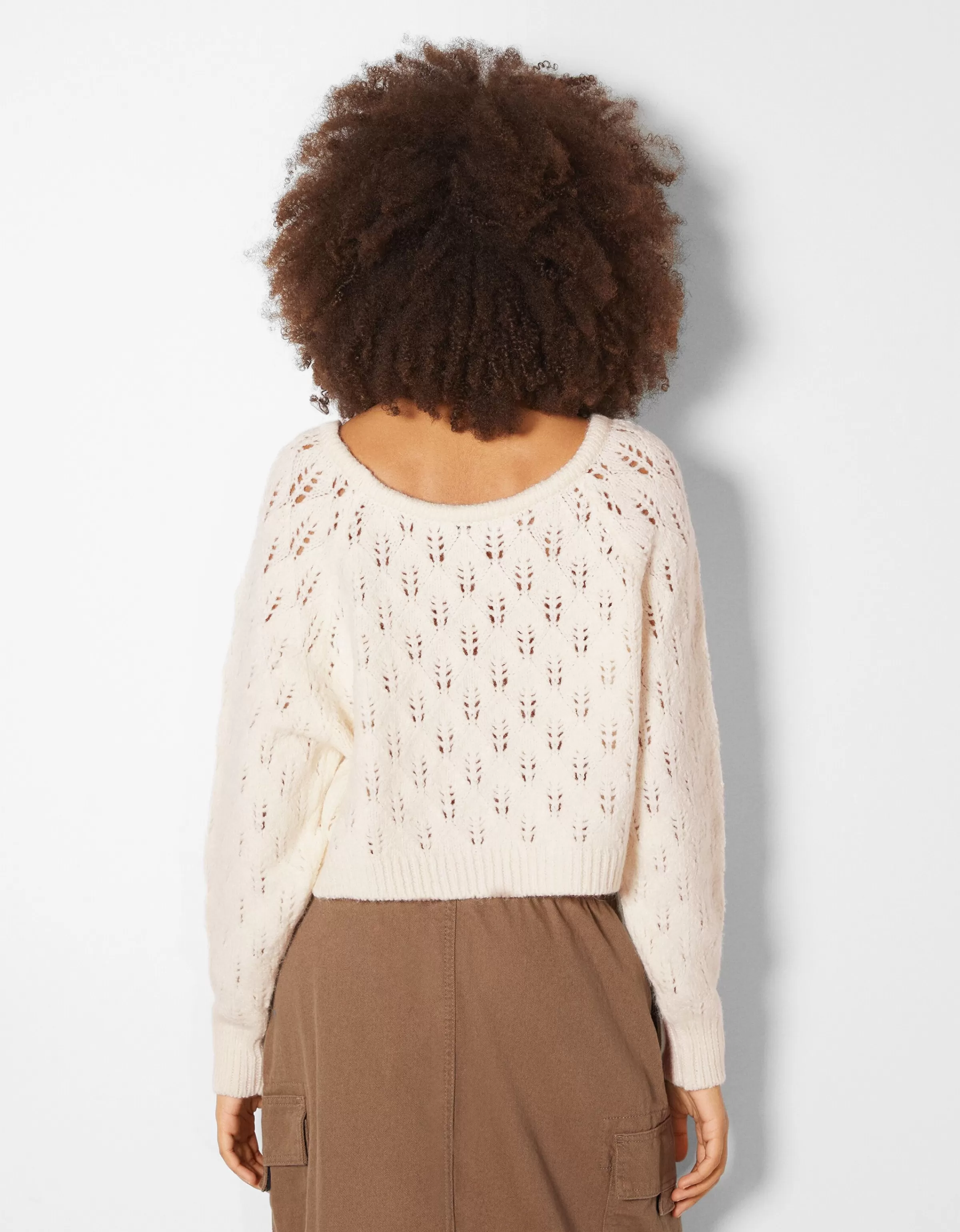 BERSHKA Maille*Pull ajouré Écru