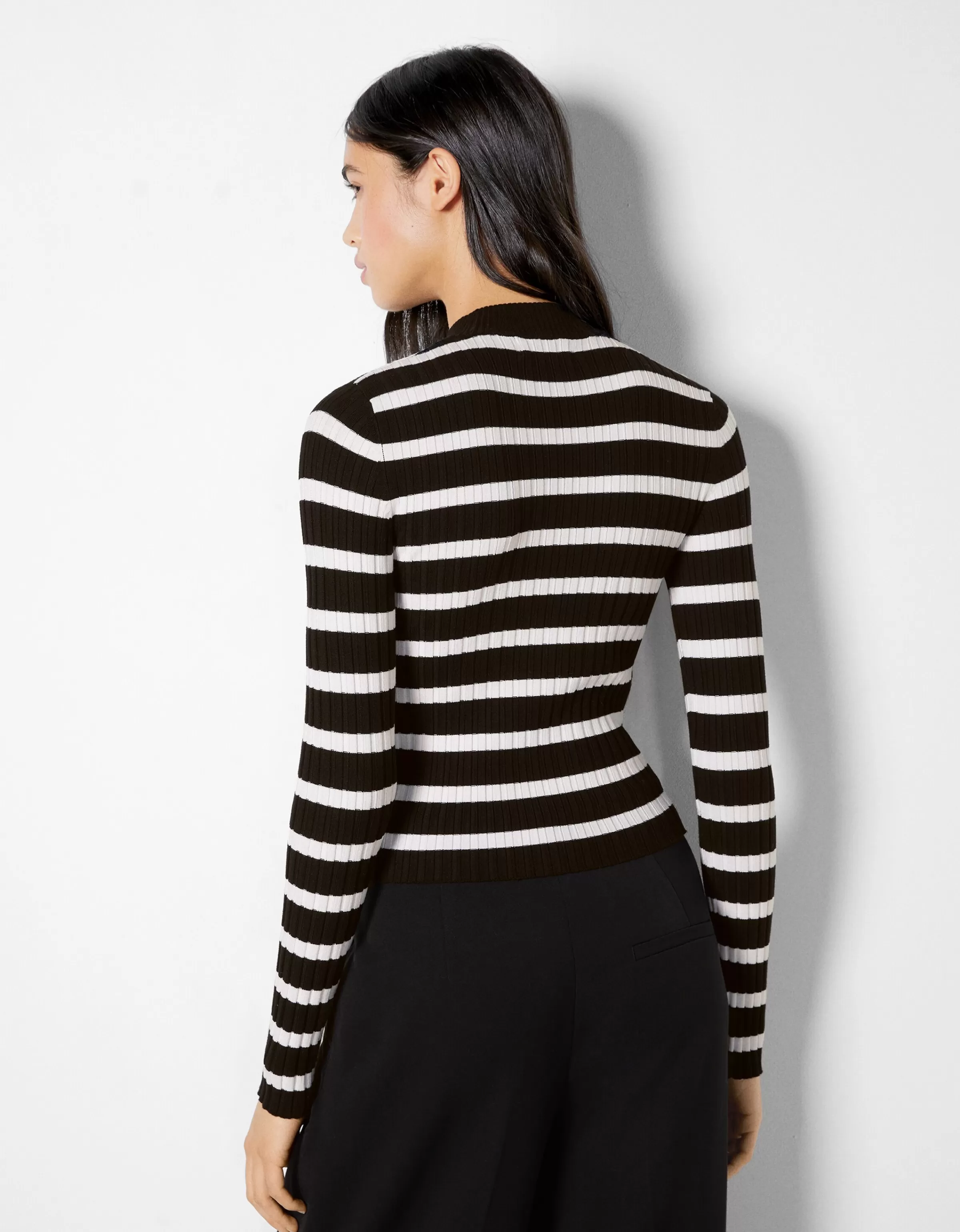 BERSHKA Pulls*Pull bord-côte col roulé Noir