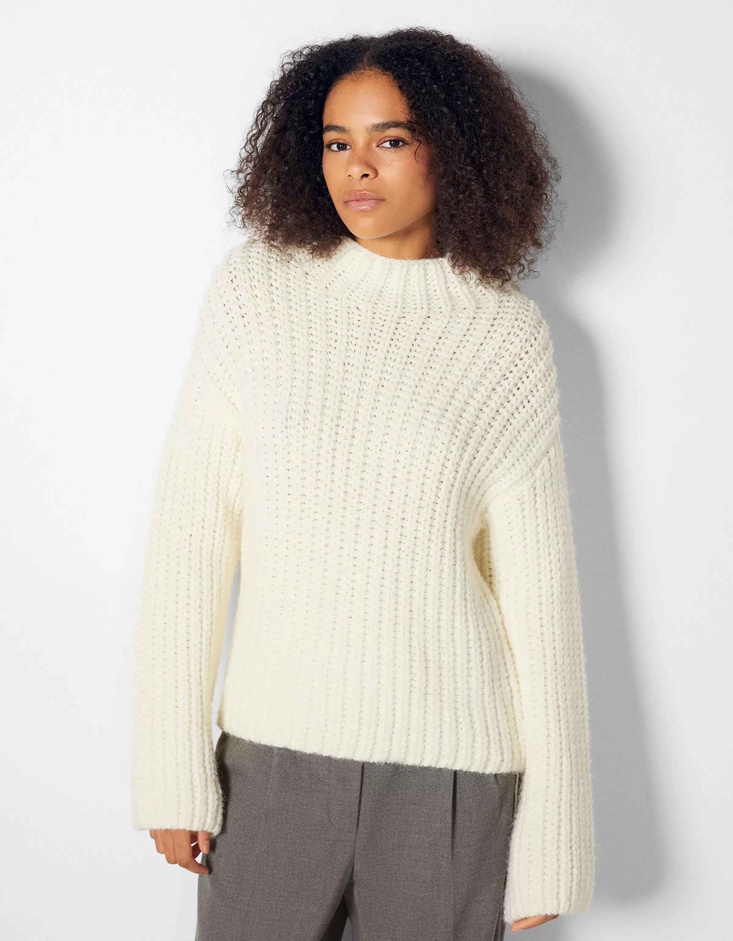 BERSHKA Pulls*Pull col montant Blanc