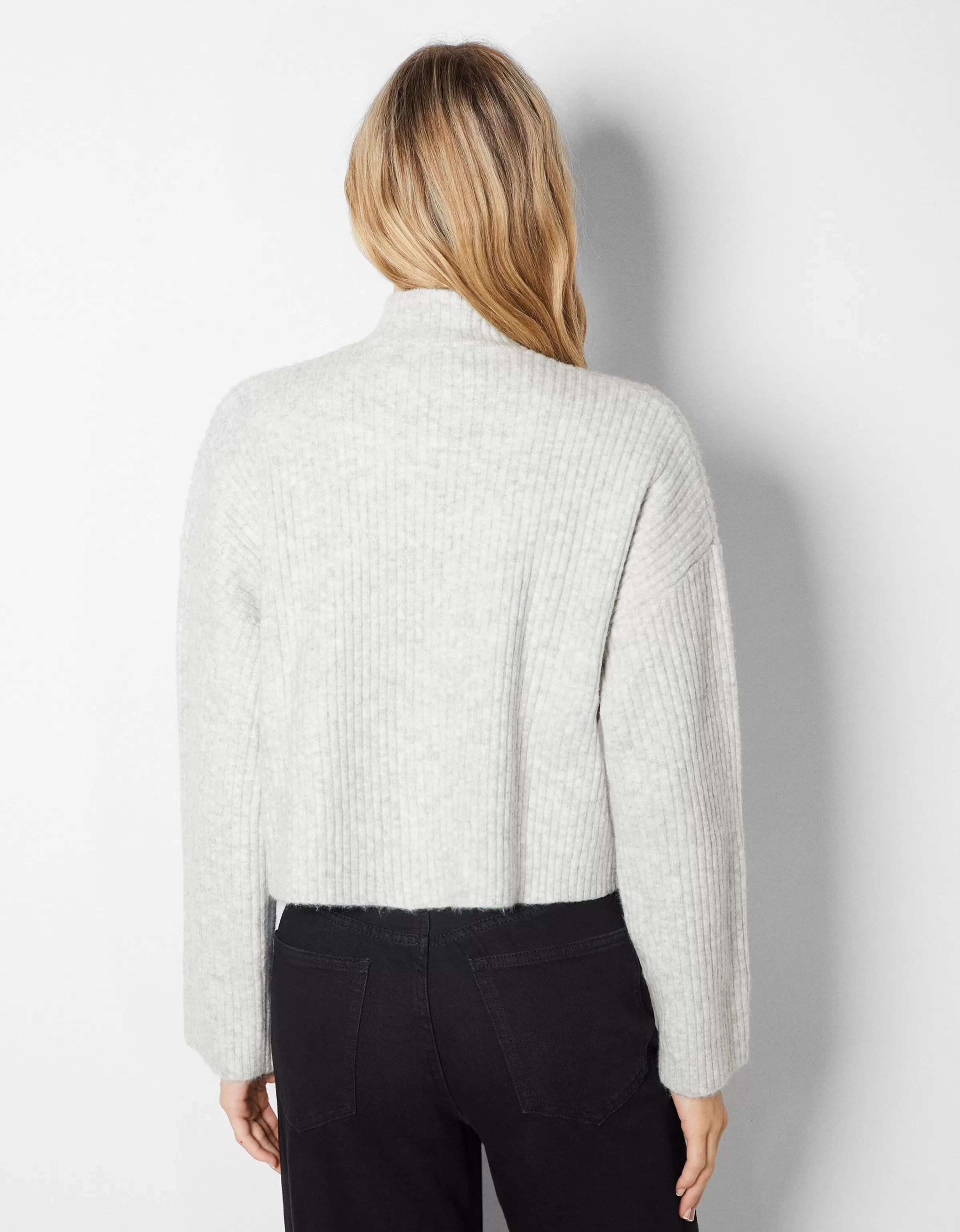 BERSHKA Pulls*Pull col montant bord-côte Sable