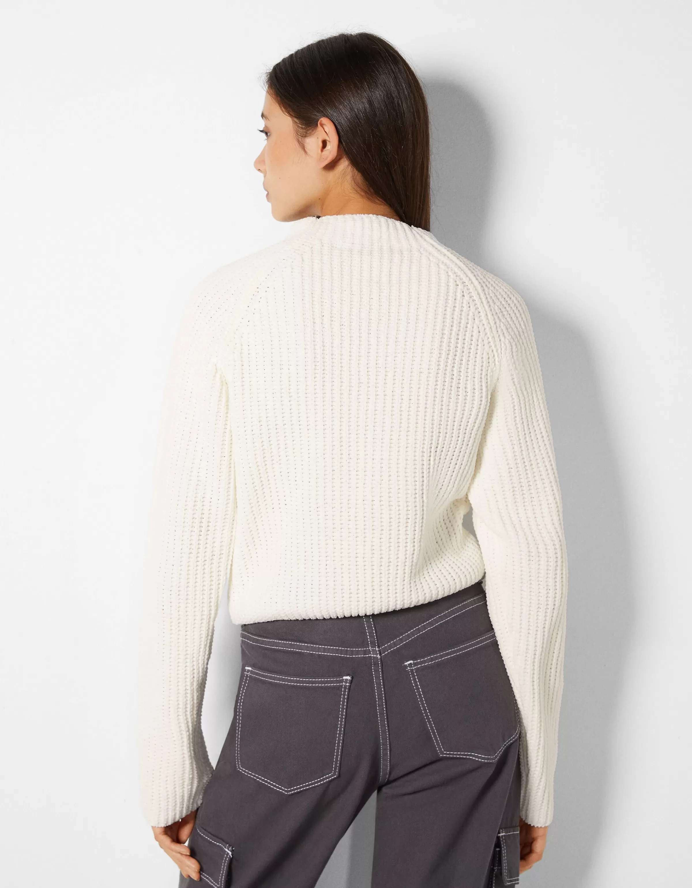 BERSHKA Maille*Pull col montant chenille Violet