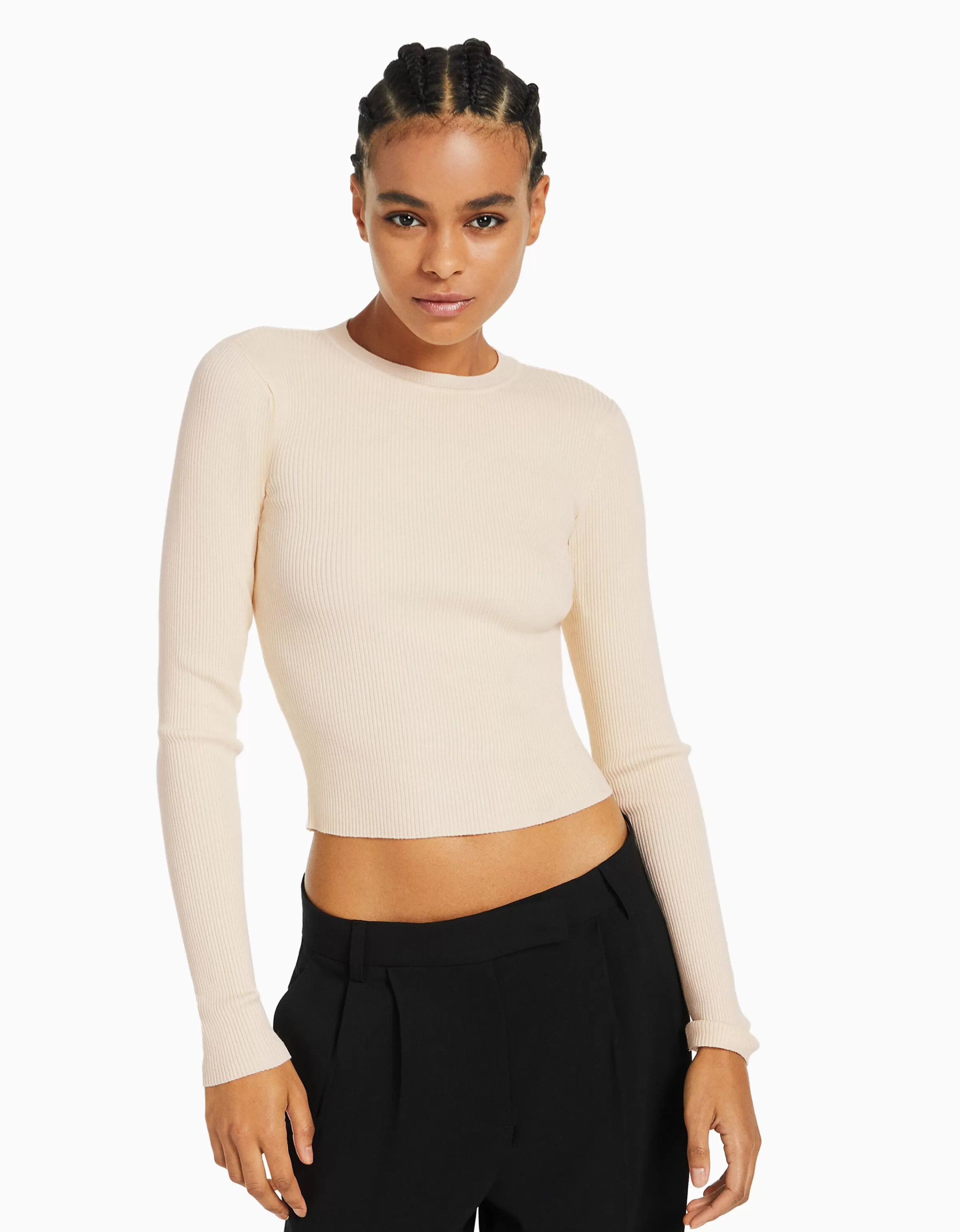 BERSHKA Maille*Pull col rond Écru