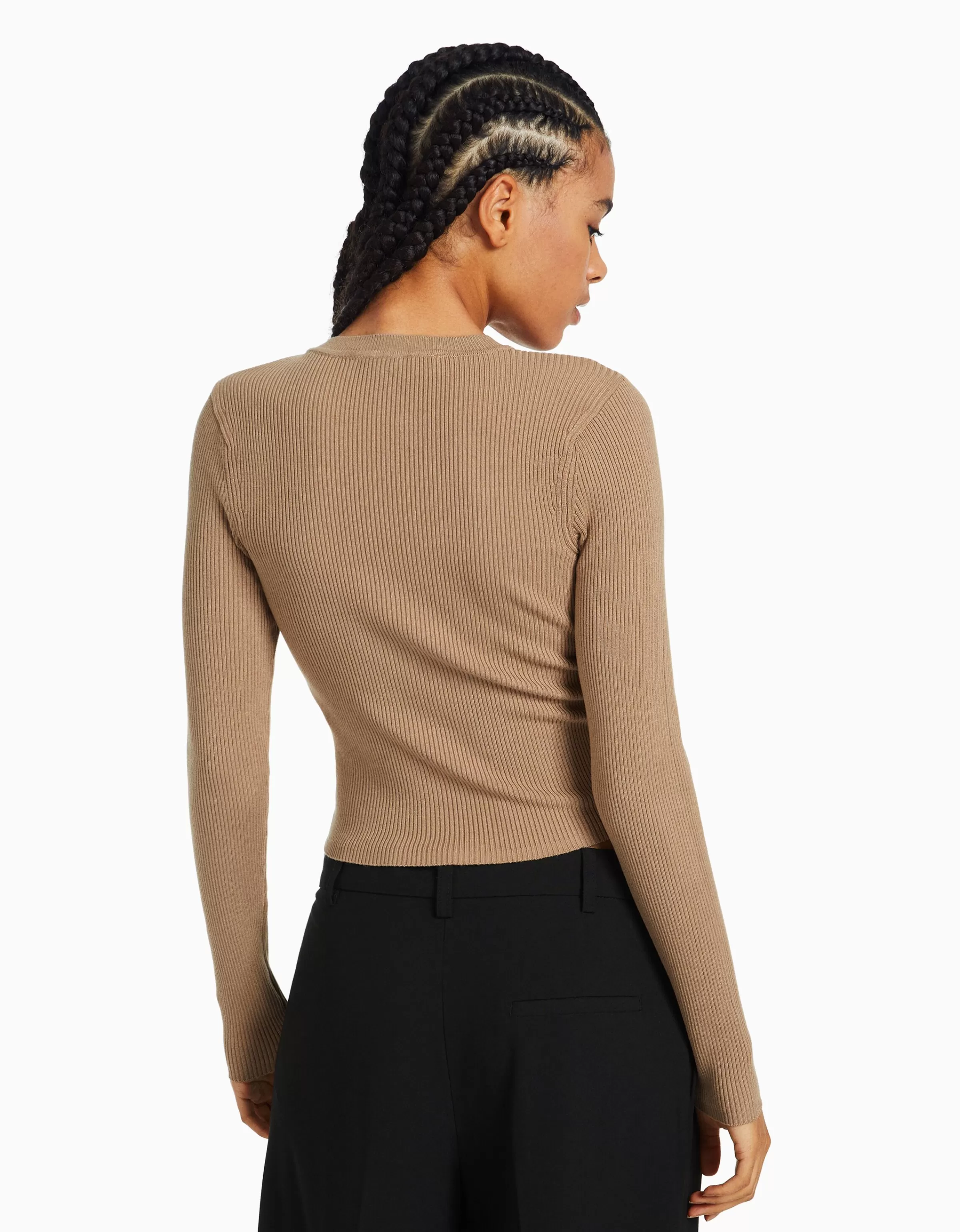 BERSHKA Maille*Pull col rond Écru