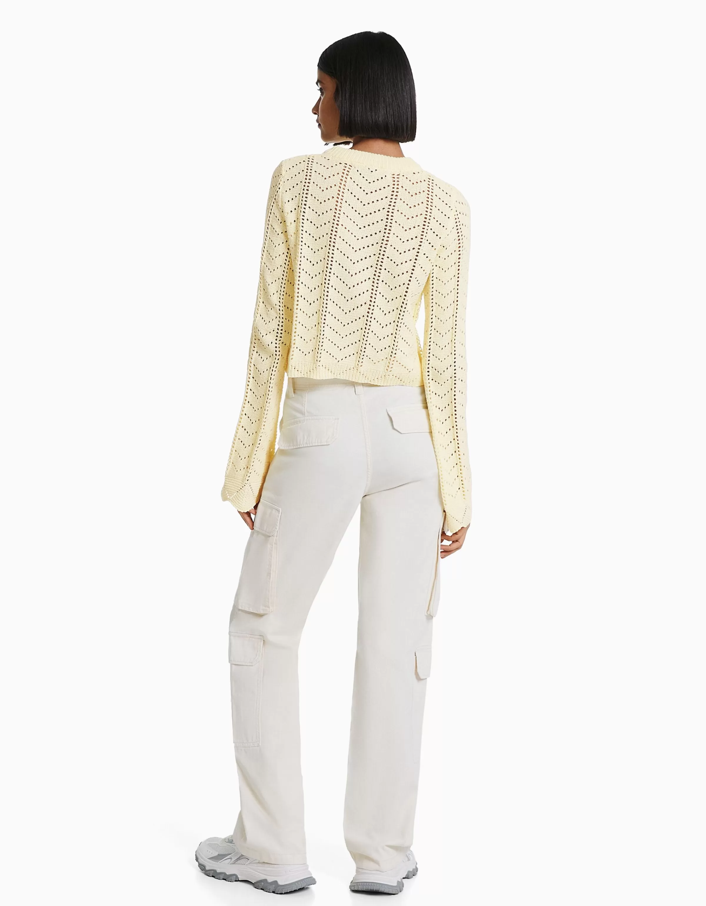 BERSHKA Maille*Pull col rond ajouré Jaune