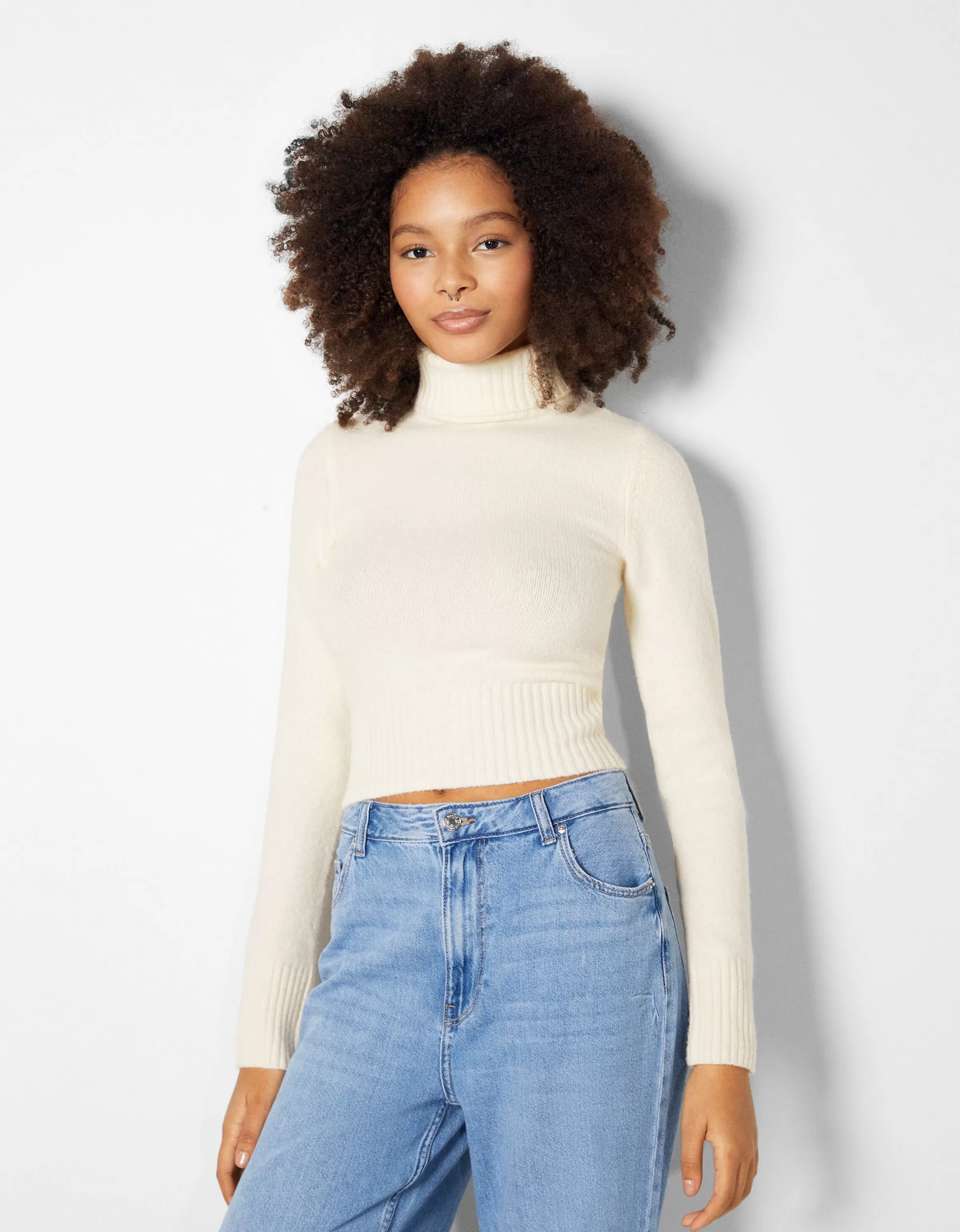 BERSHKA Maille*Pull col roulé Sable