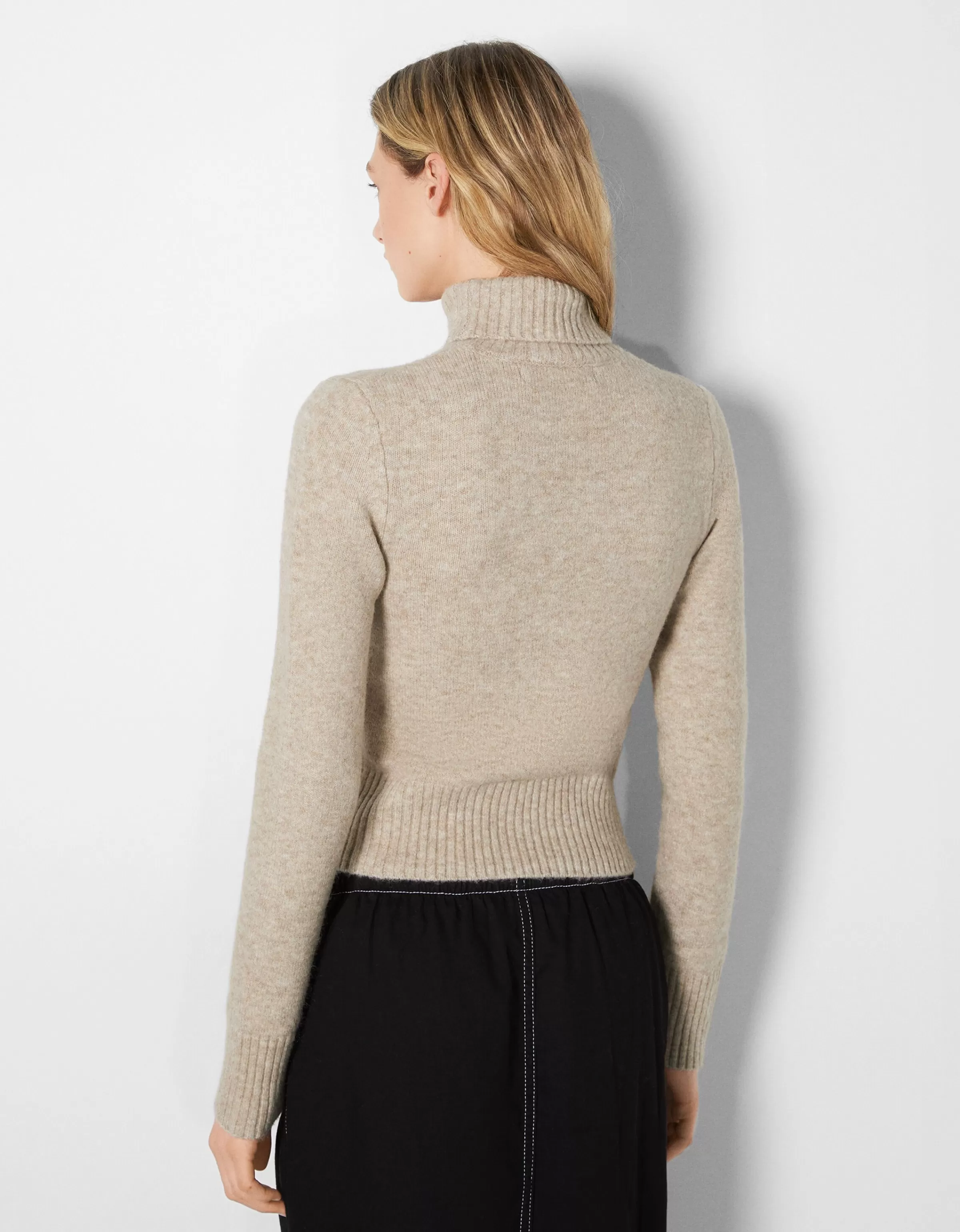 BERSHKA Maille*Pull col roulé Sable