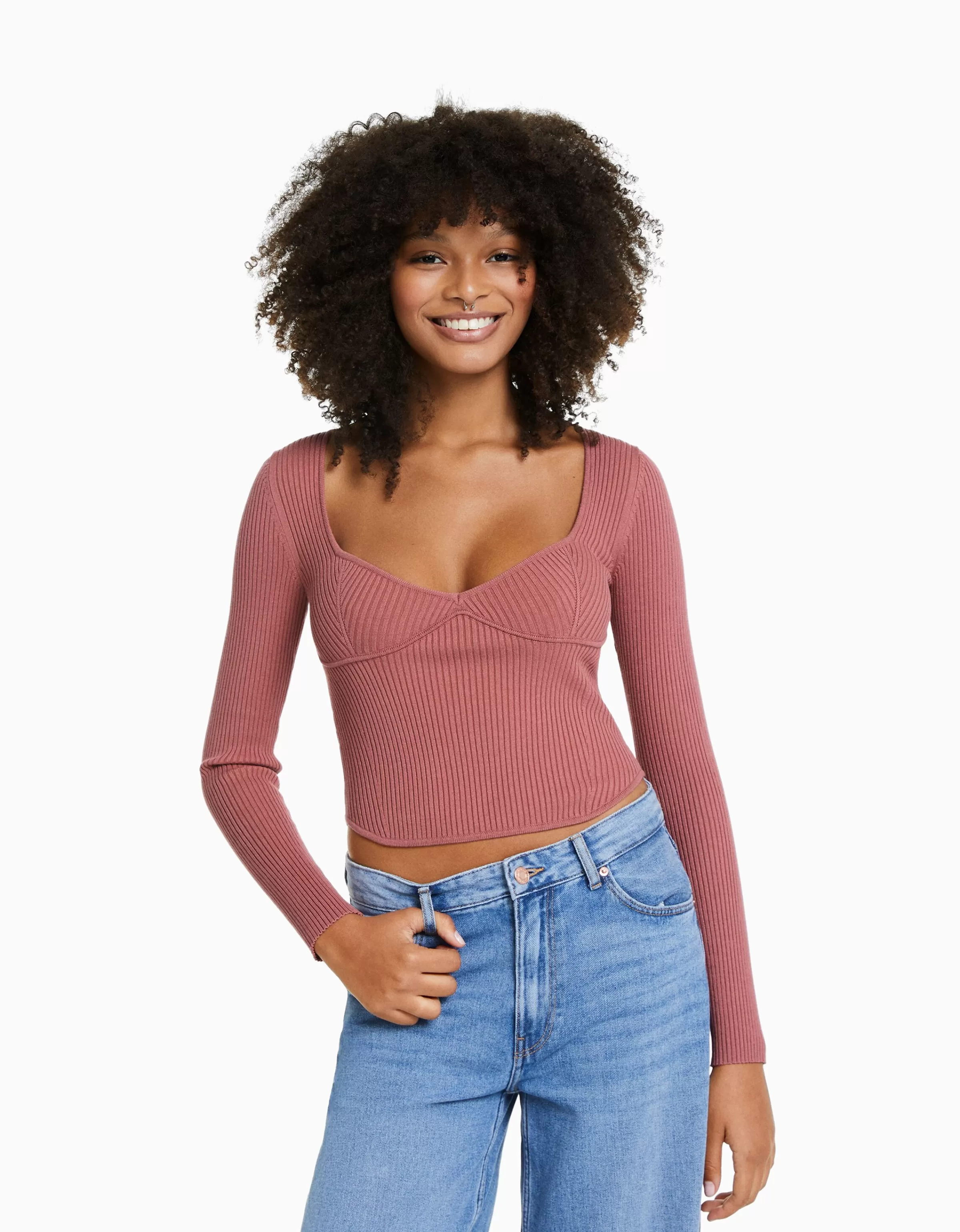 BERSHKA Maille*Pull corset maille côtelée Écru