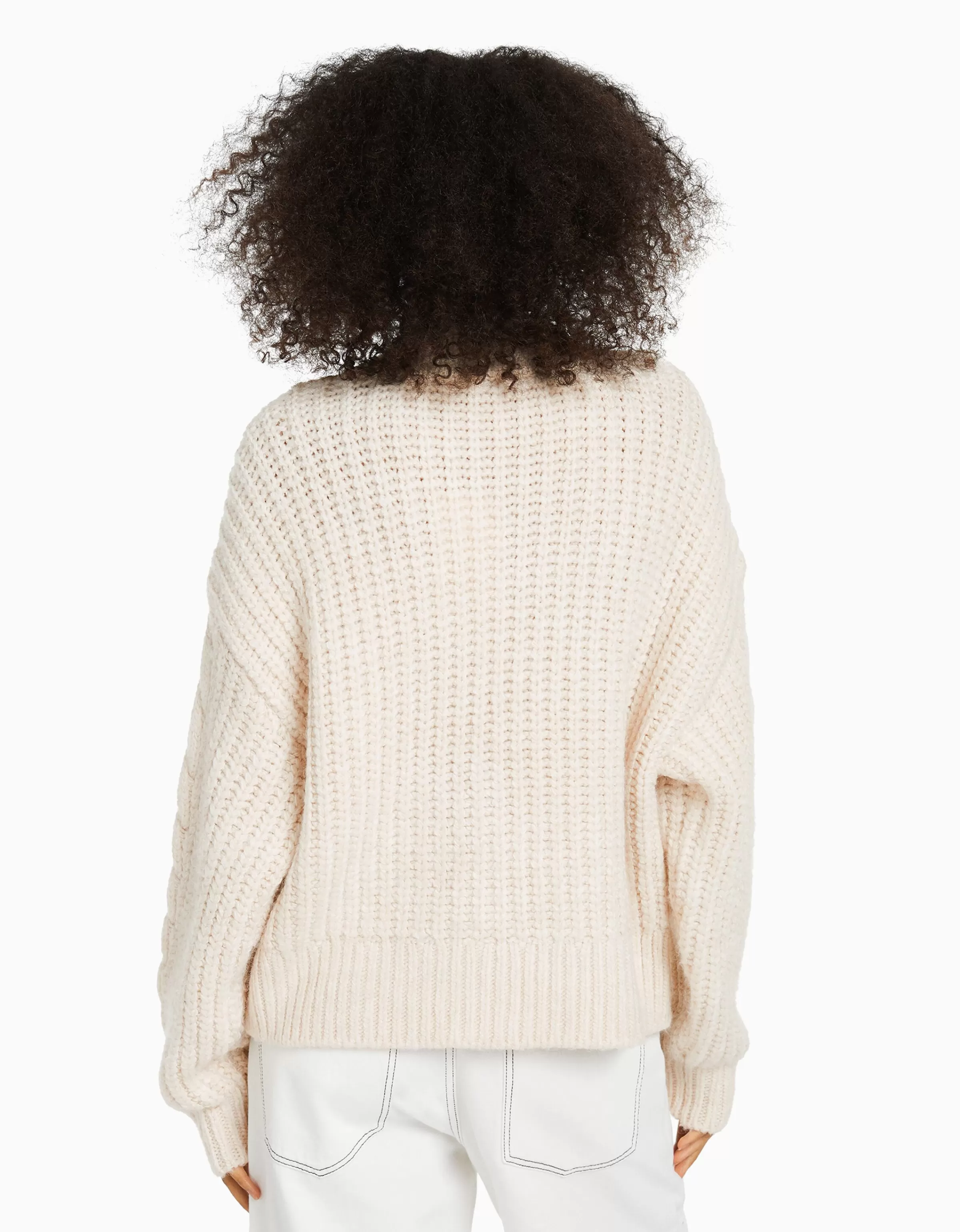 BERSHKA Maille*Pull cropped tressé col montant Écru