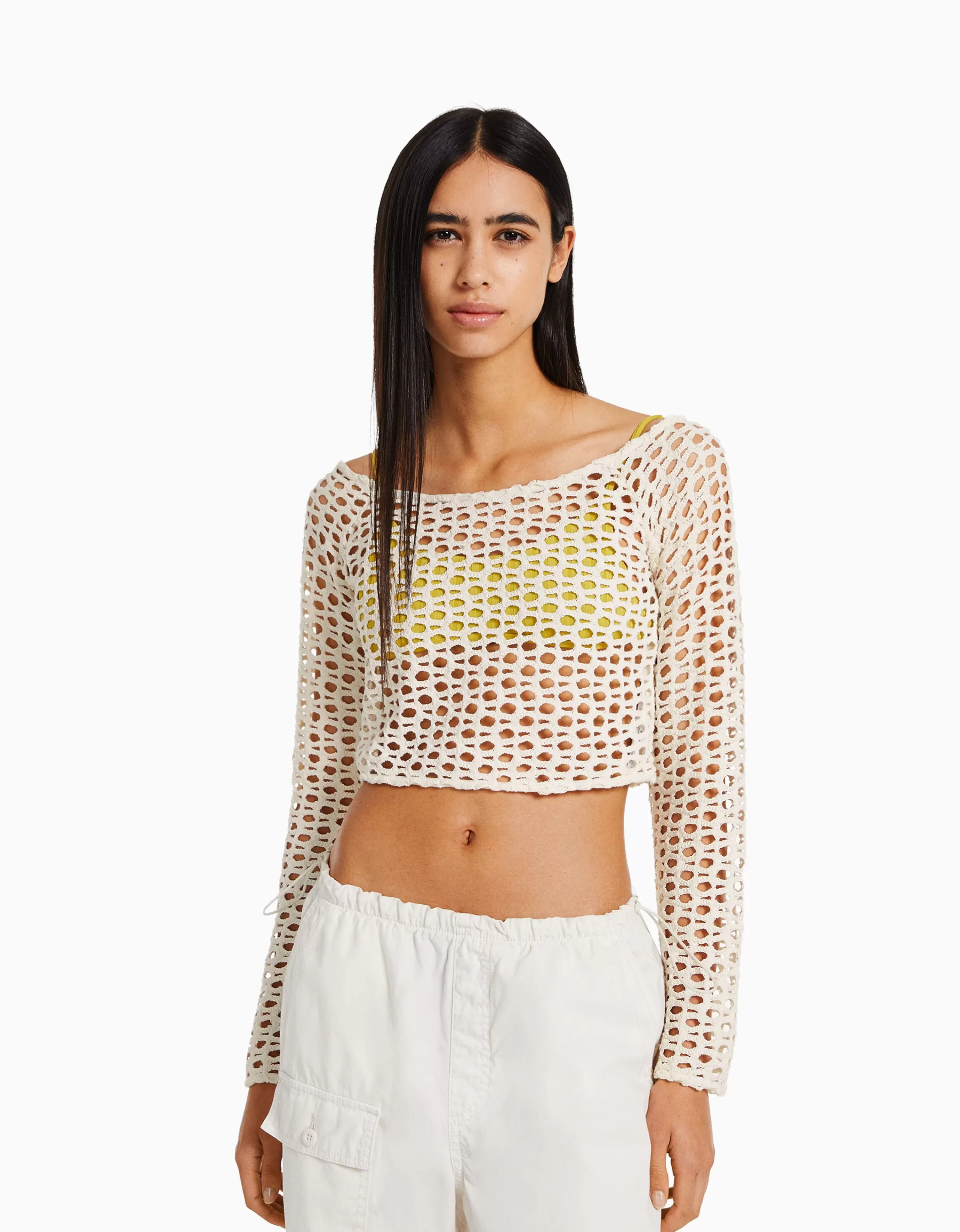 BERSHKA Maille*Pull maille rustique Écru