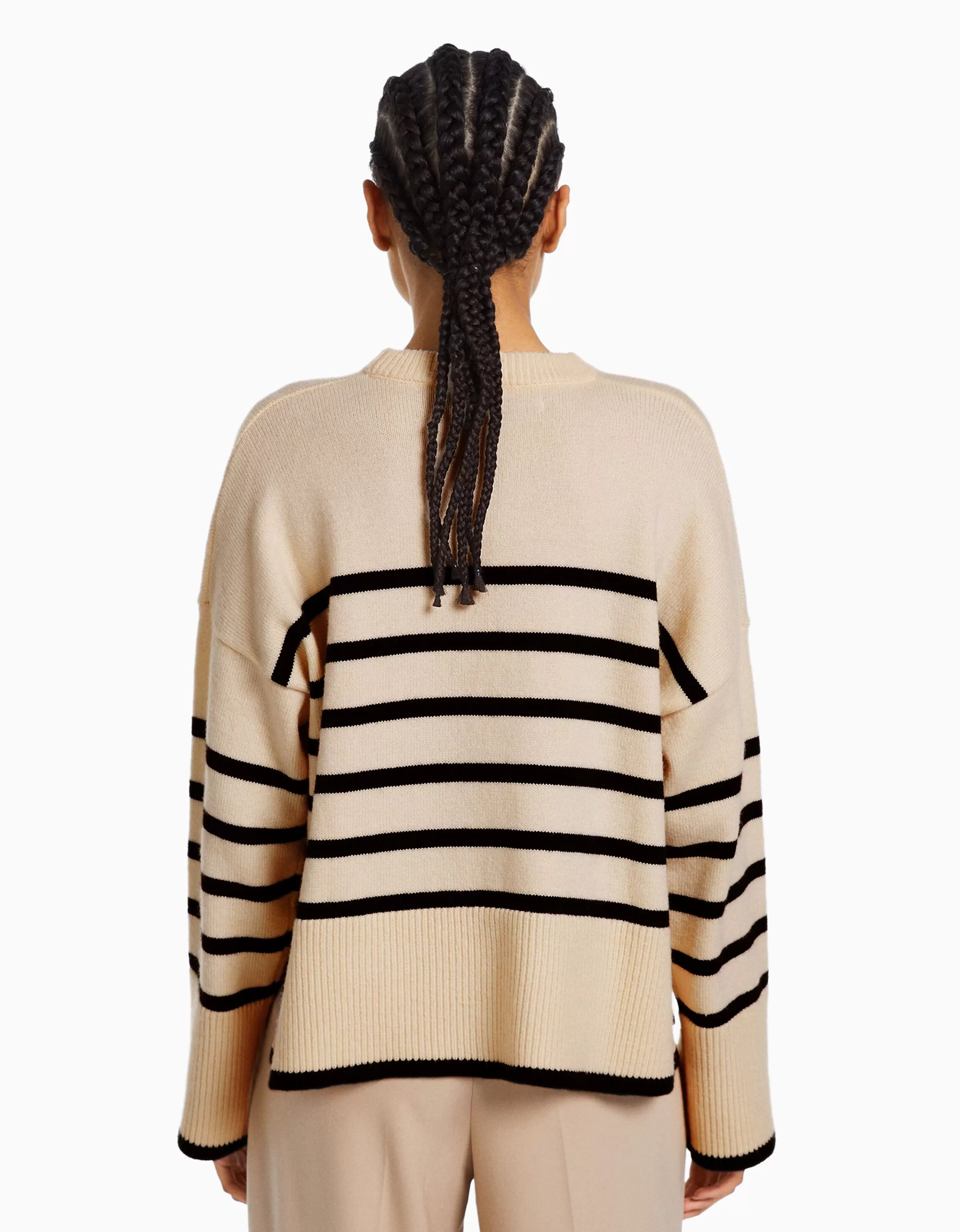 BERSHKA Maille*Pull oversize rayures Écru