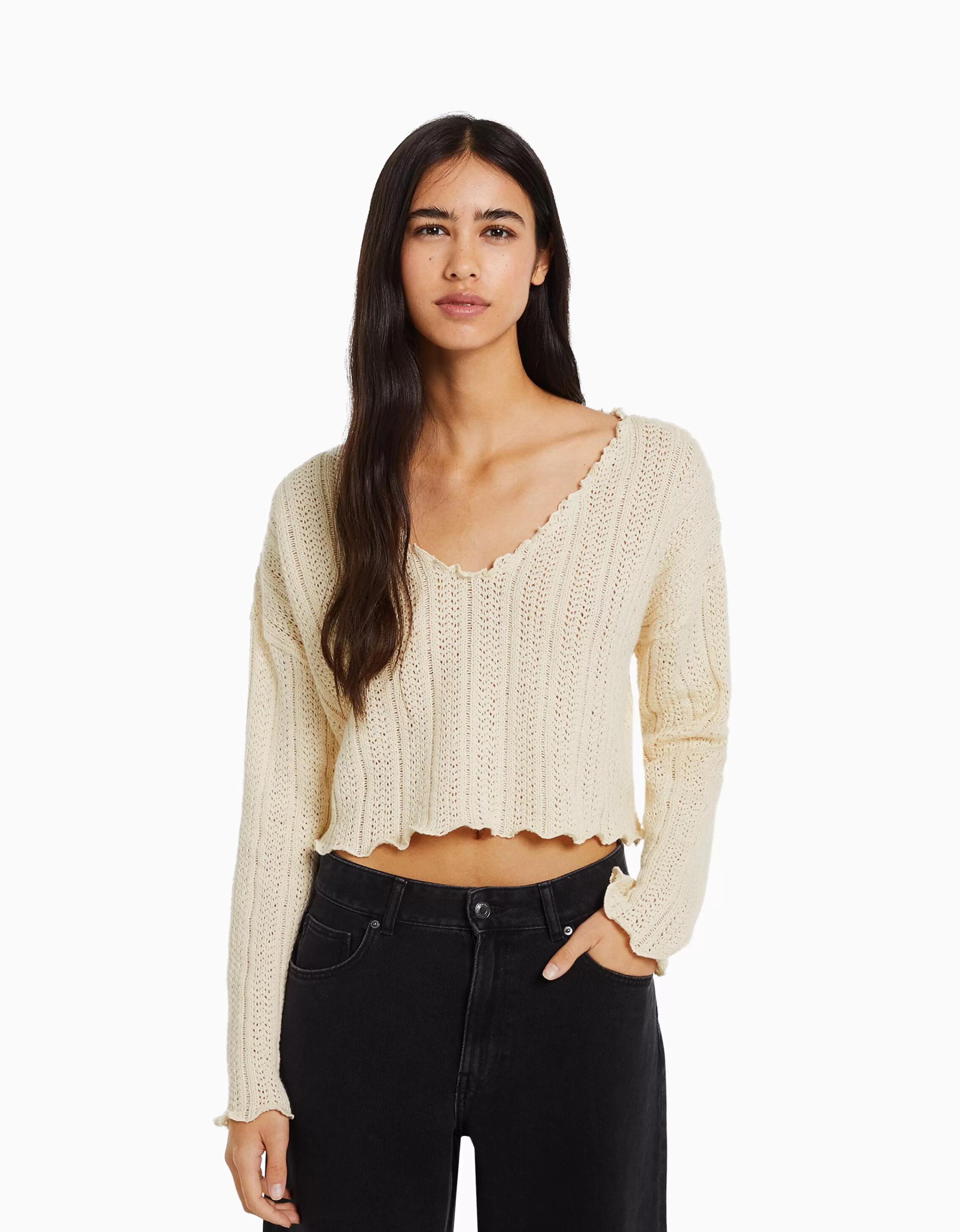 BERSHKA Maille*Pull rustique Écru