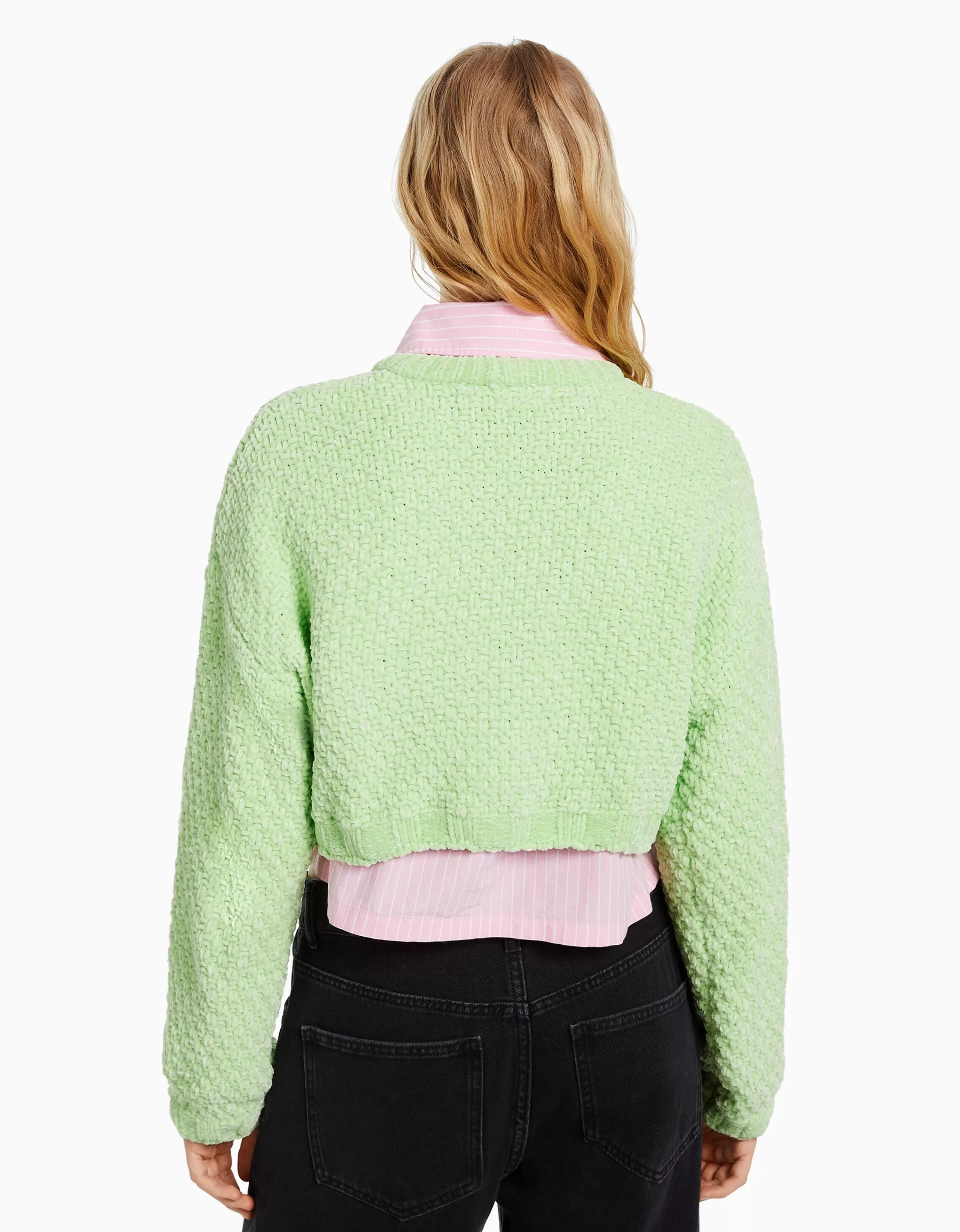 BERSHKA Maille*Pull texturé chenille Vert