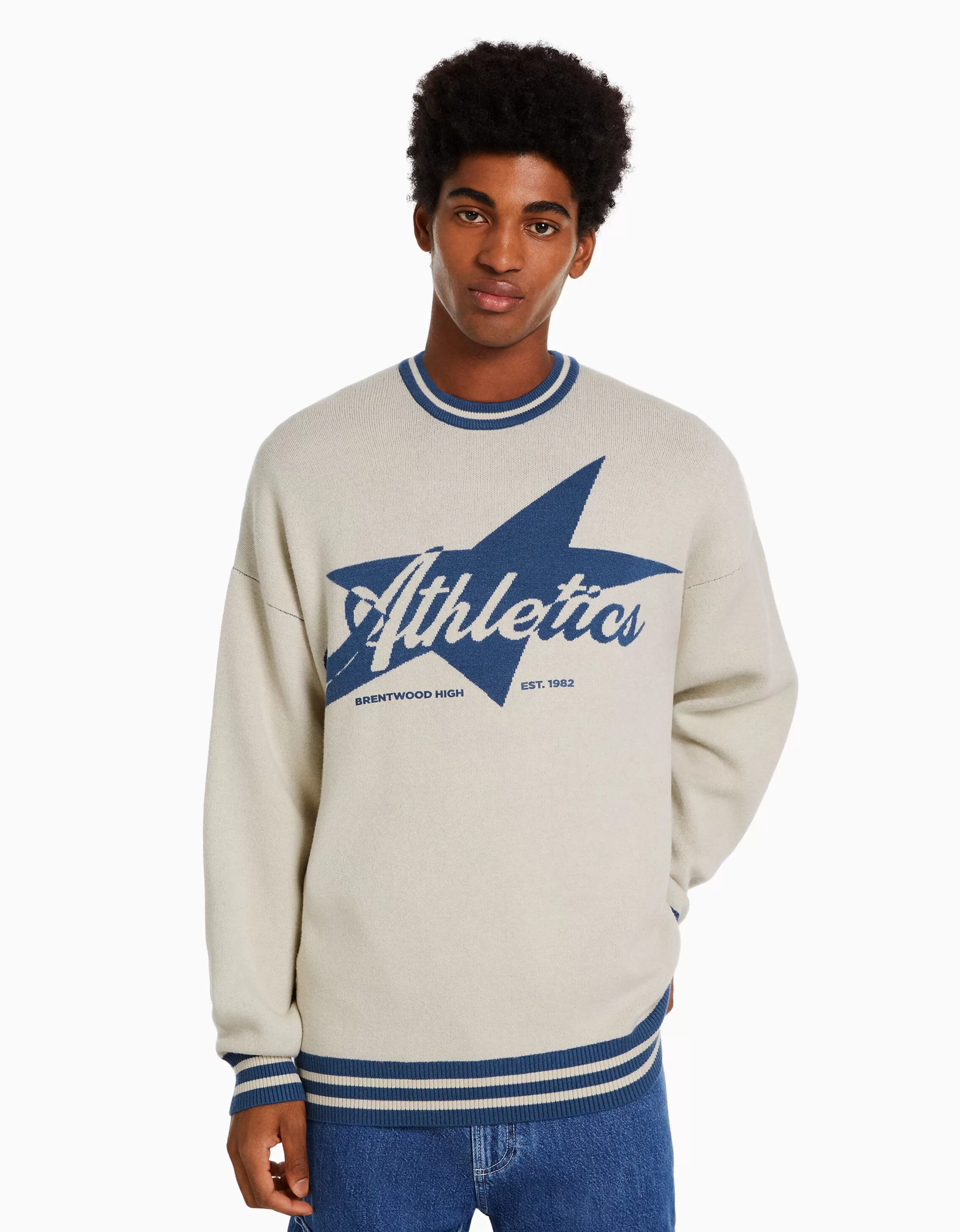 BERSHKA Vêtements*Pull varsity Écru