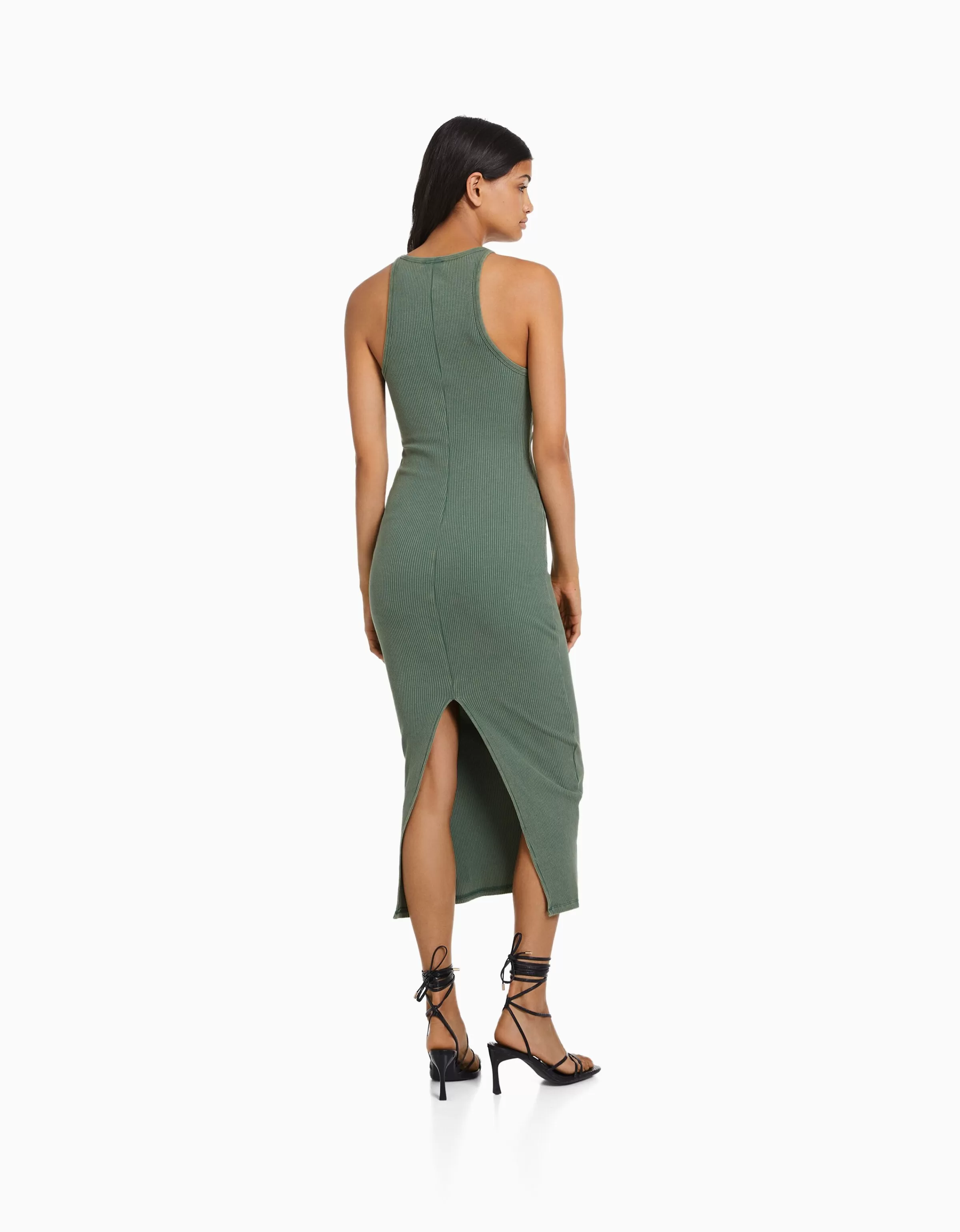 BERSHKA Vêtements*Robe midi bord-côte Gris