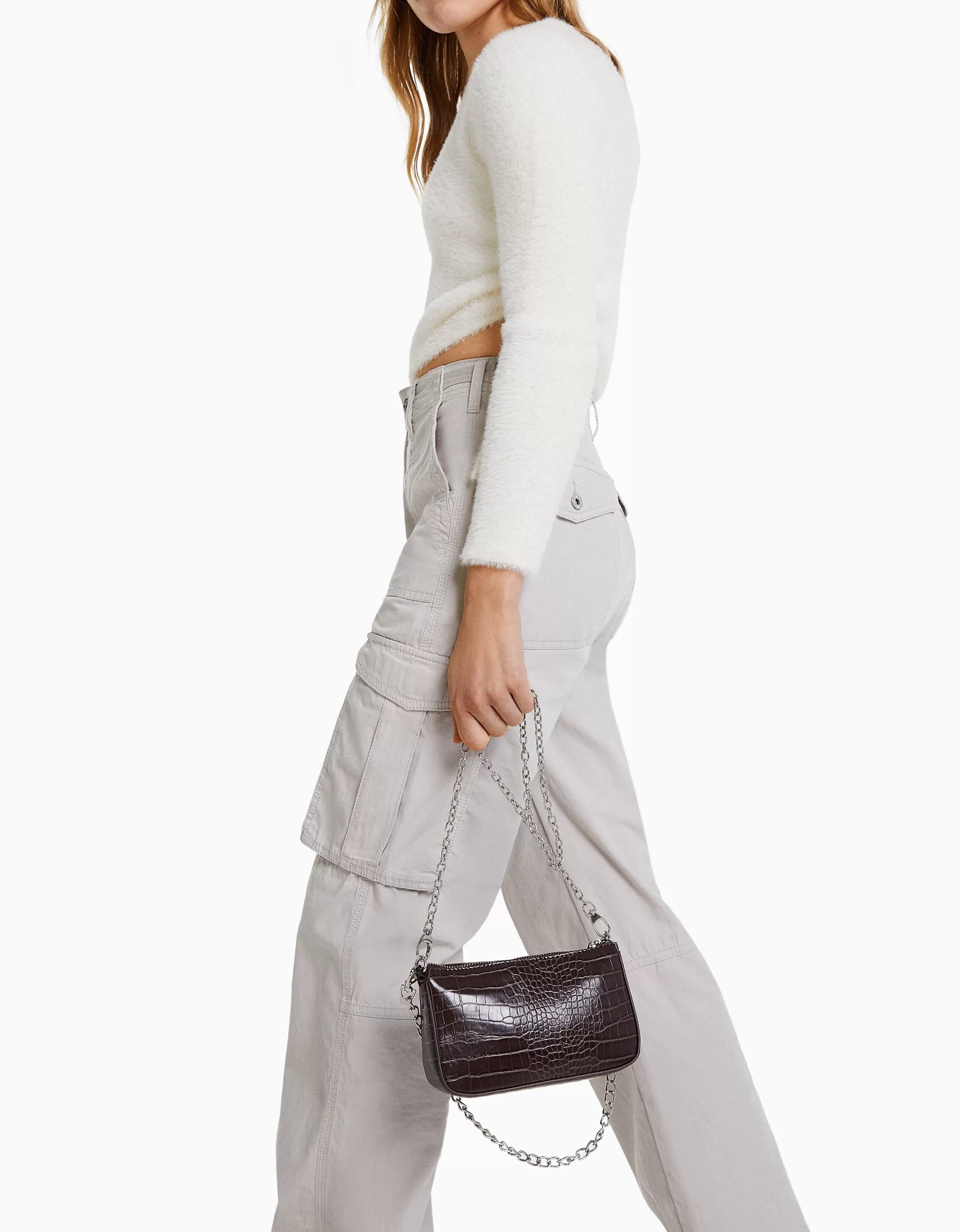 BERSHKA Tout voir*Sac chaîne imitation croco Blanc