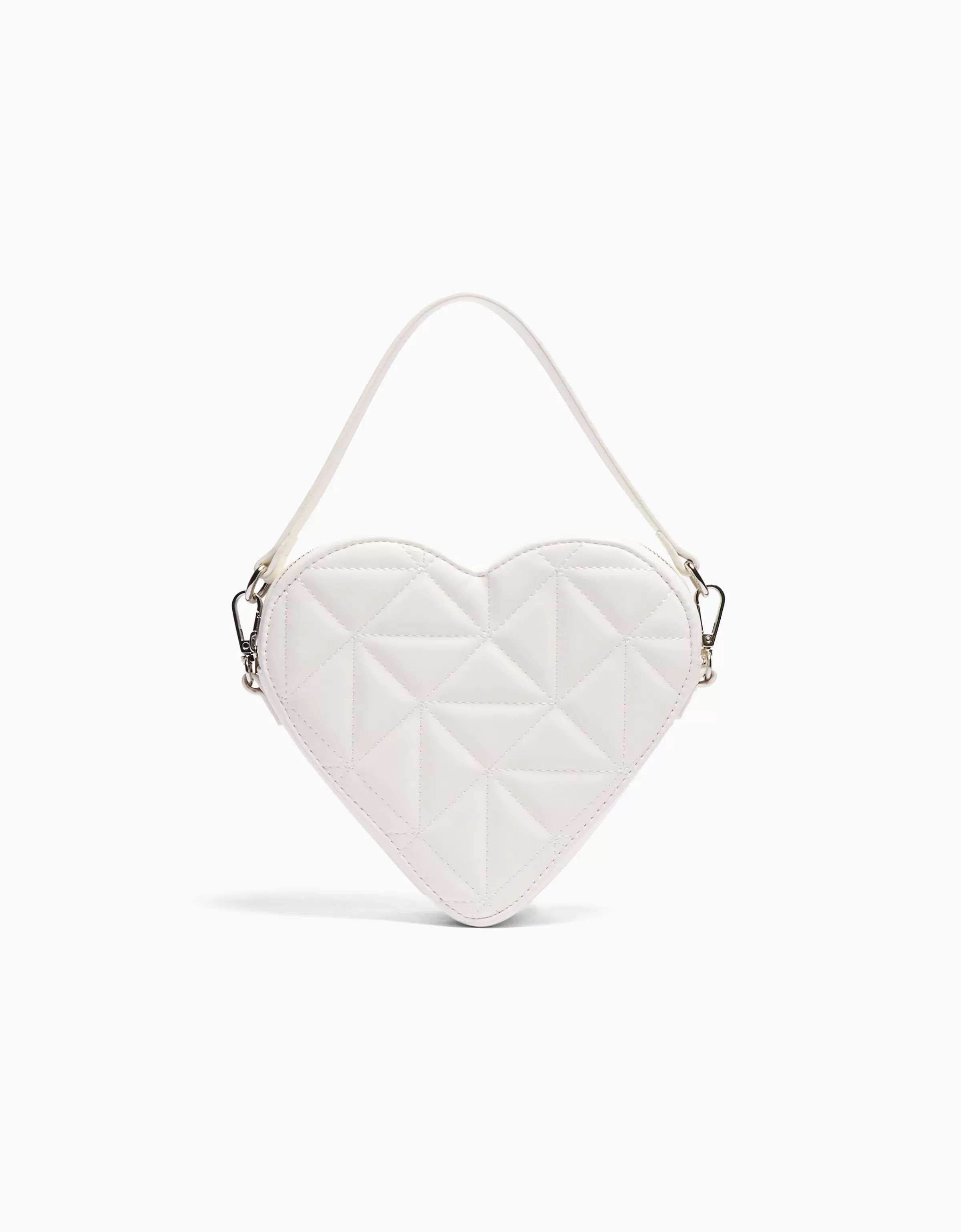 BERSHKA Best sellers*Sac matelassé cœur anse réglable Blanc