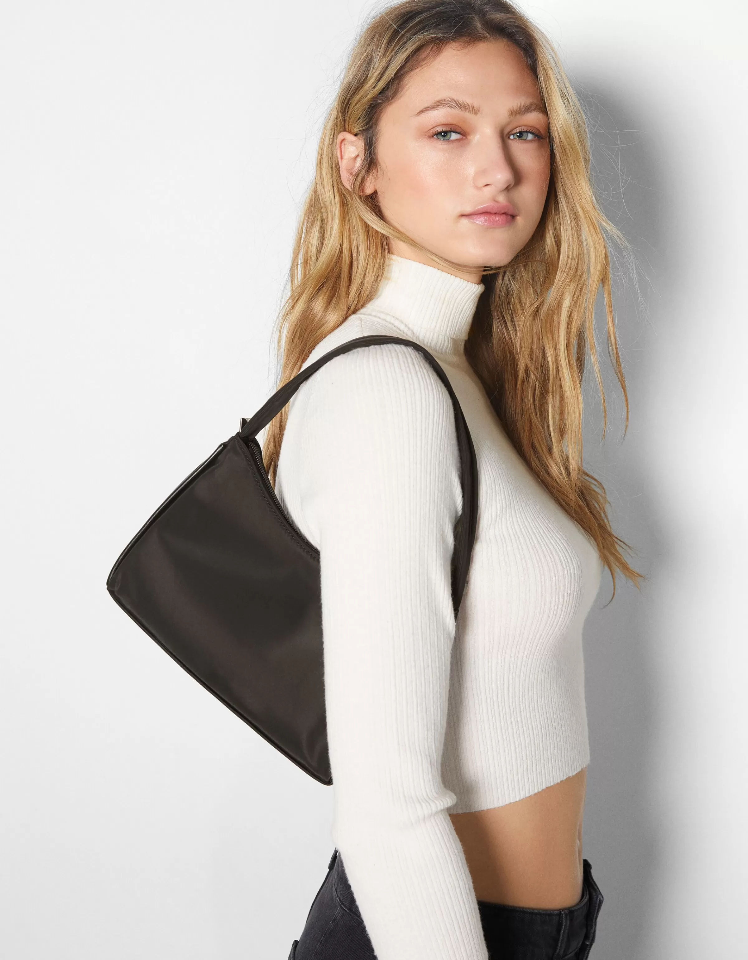 BERSHKA Join Life*Sac porté épaule tissu Noir