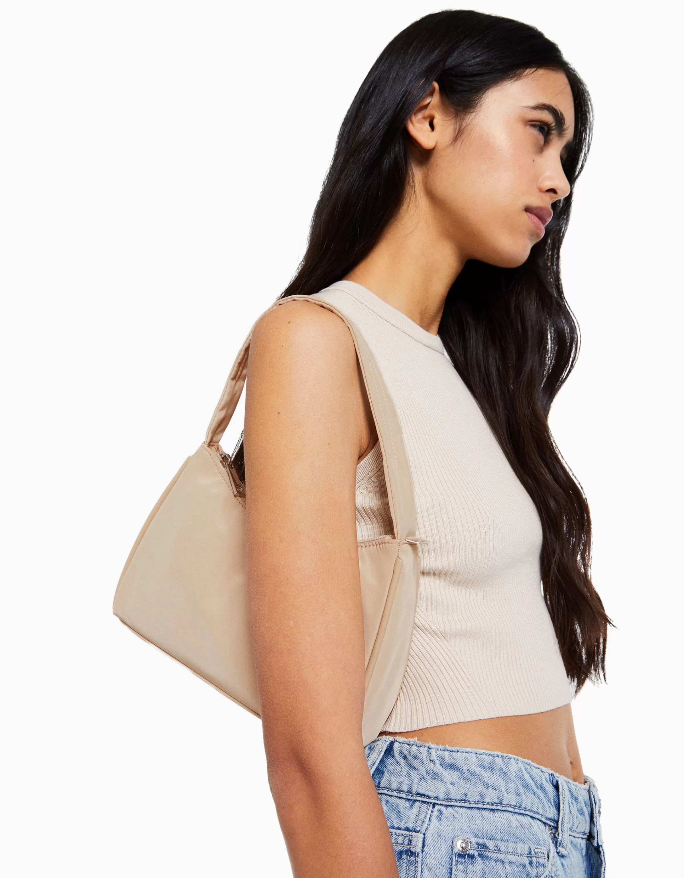 BERSHKA Join Life*Sac porté épaule tissu Beige