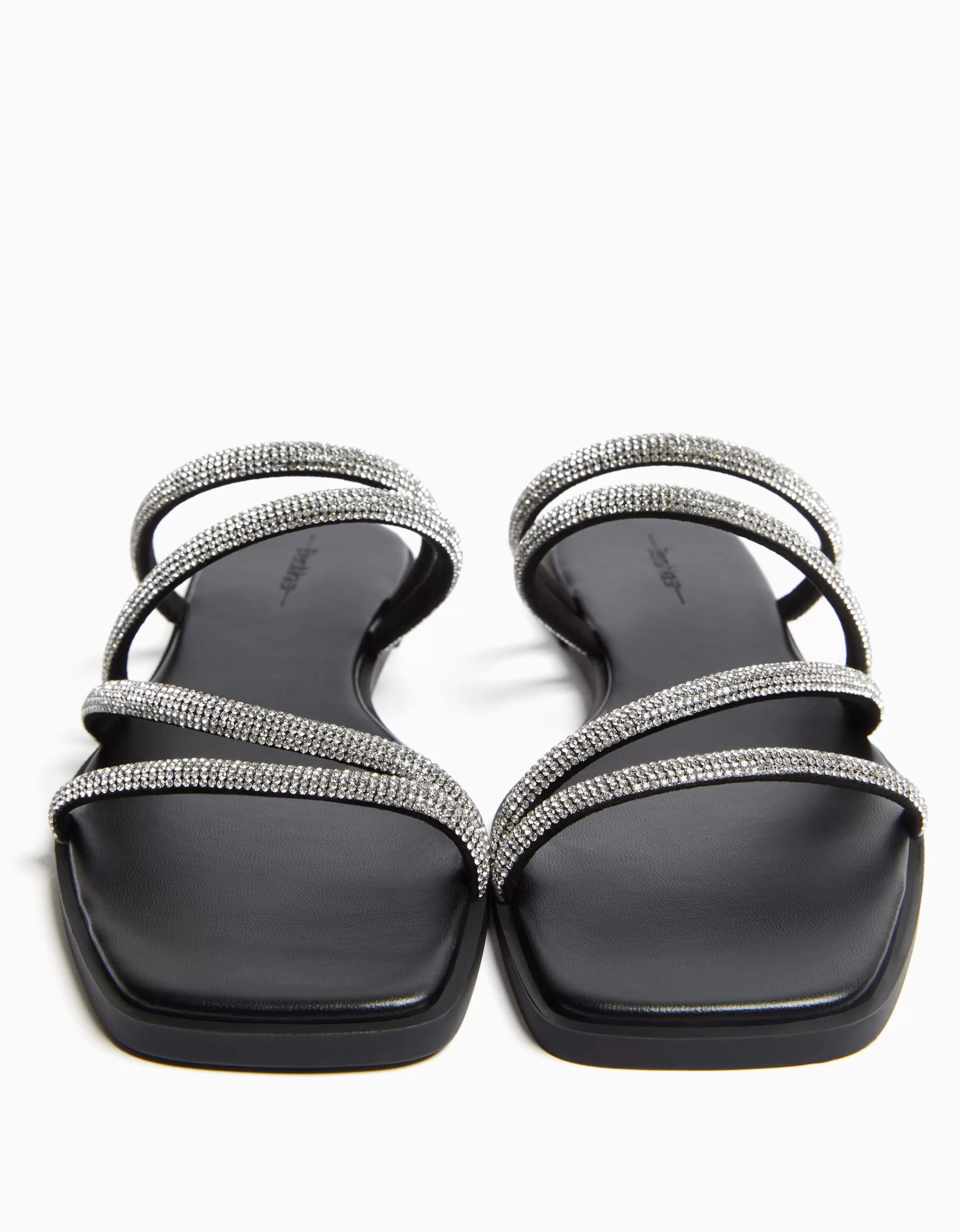 BERSHKA New*Sandales plate brillantes Noir