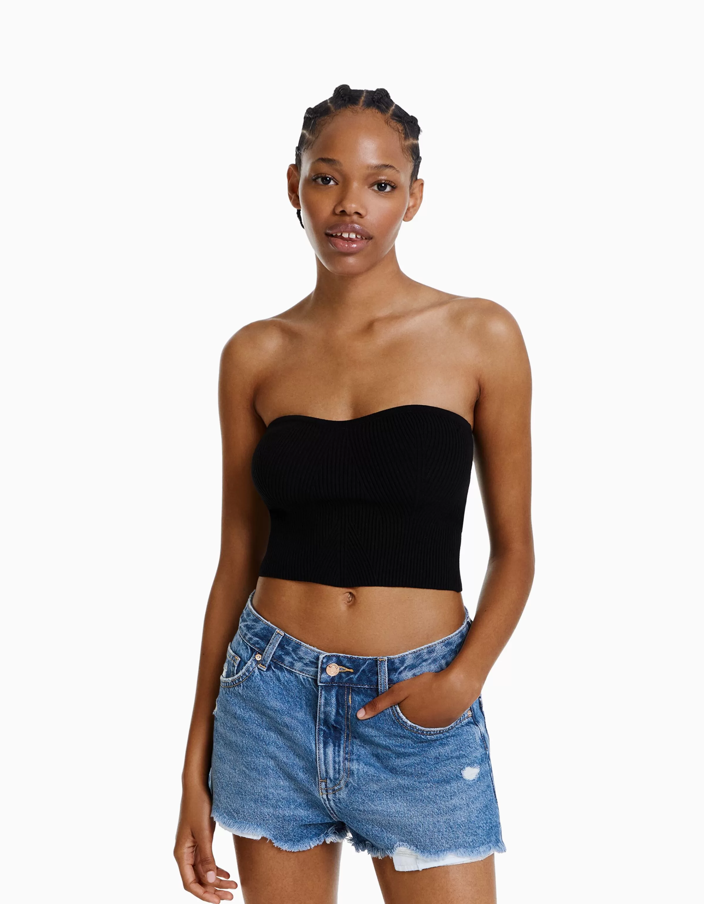 BERSHKA Shorts et bermudas*Short denim vintage déchiré Bleu clair