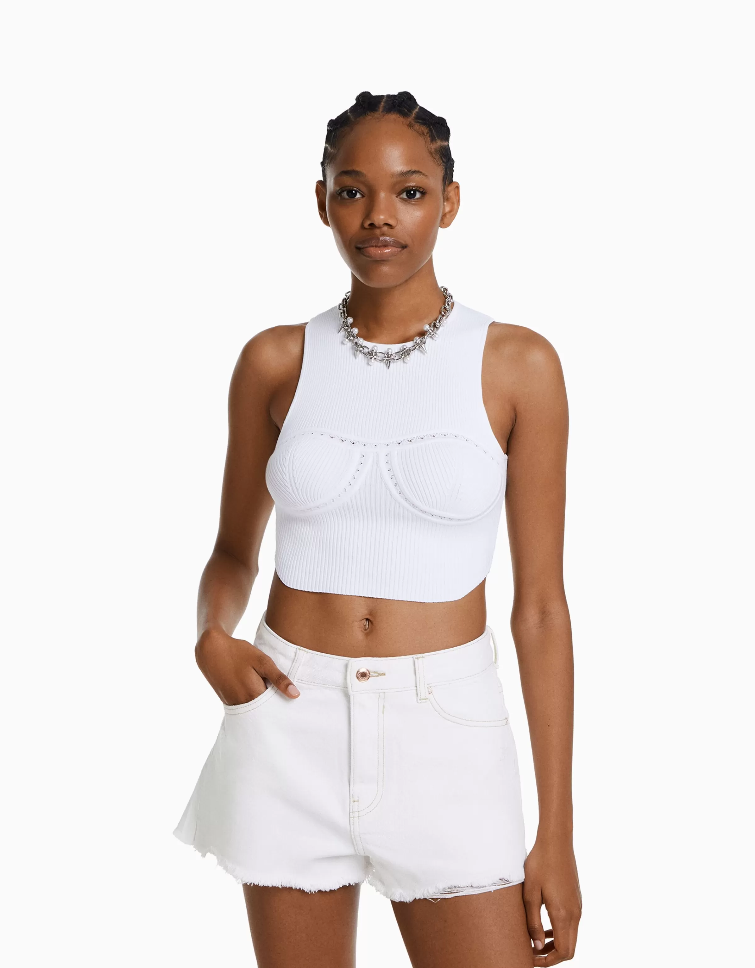 BERSHKA Shorts et bermudas*Short denim vintage déchiré Bleu clair
