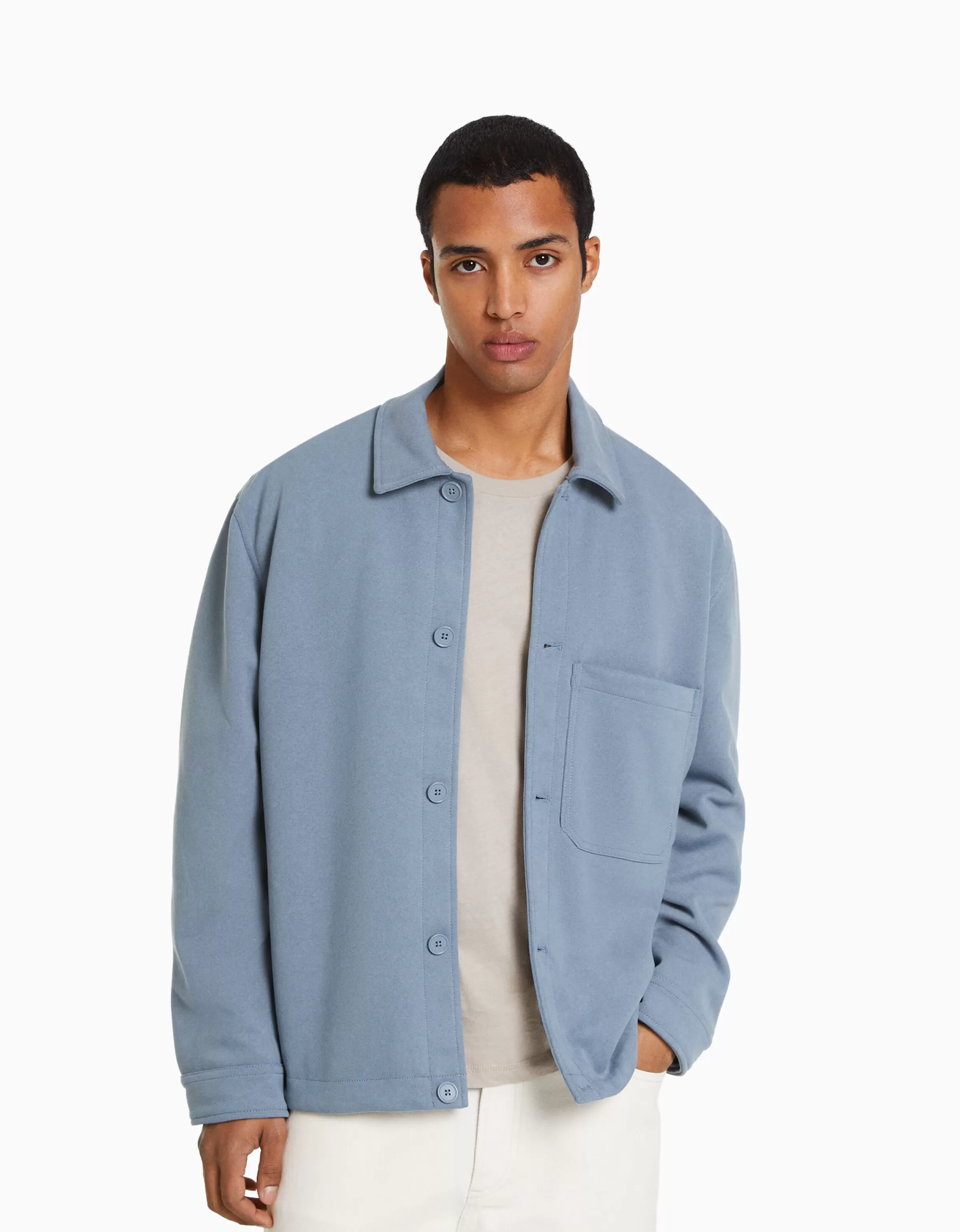 BERSHKA Vêtements*Surchemise imitation daim Bleu