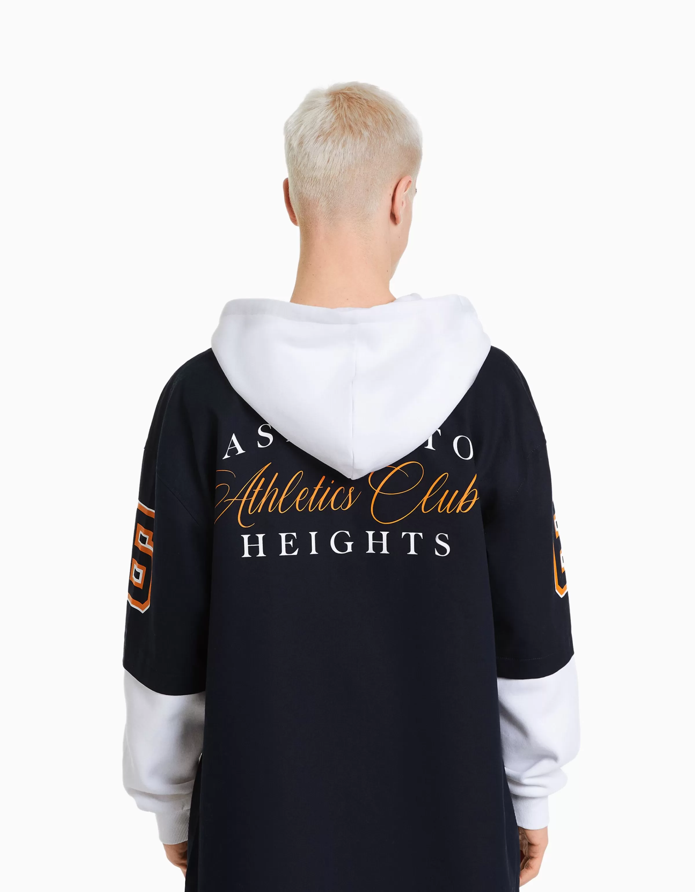 BERSHKA Blousons et manteaux*Surchemise manches longues capuche varsity molleton Marine