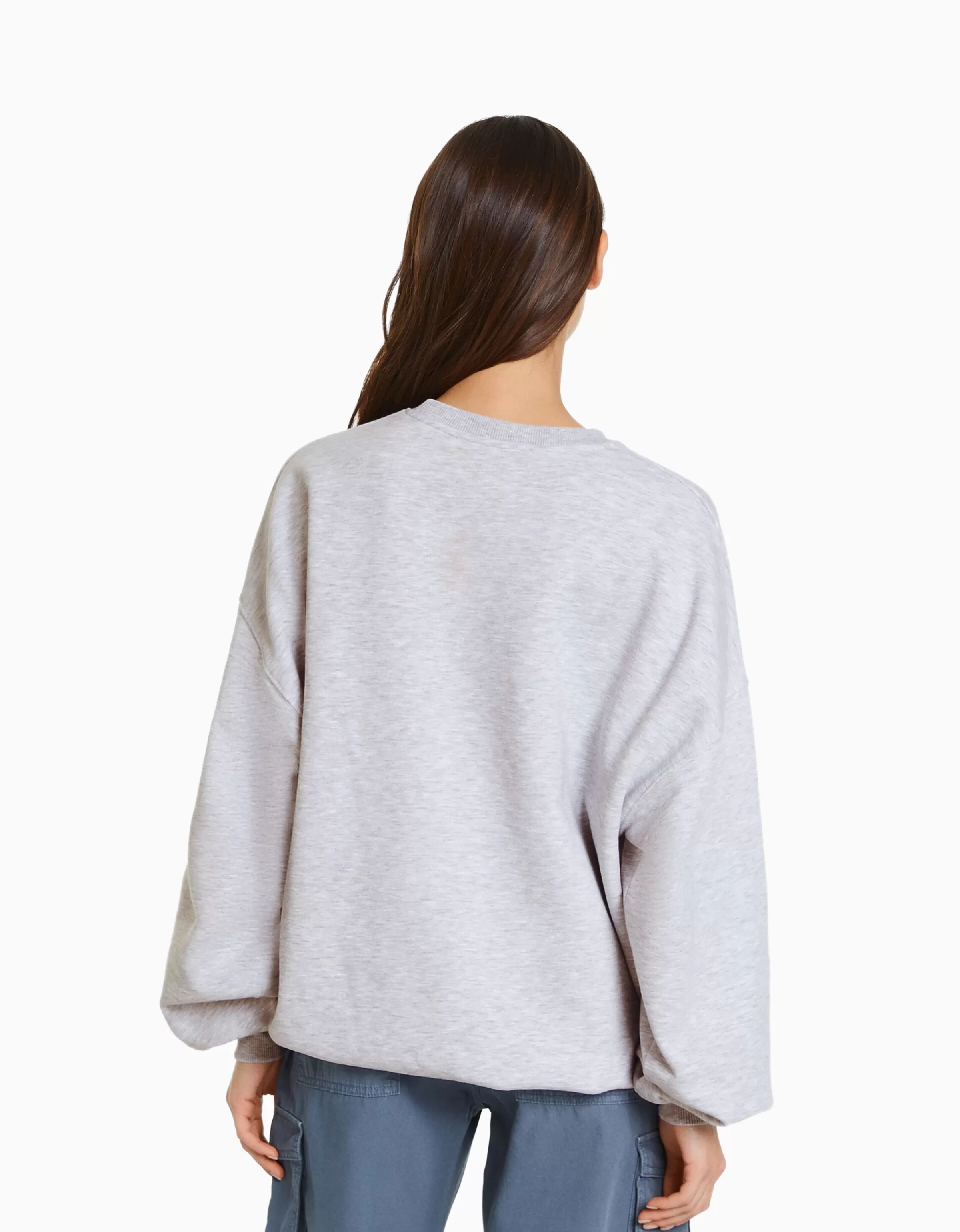 BERSHKA Pulls*Sweat ample imprimé Bleu clair