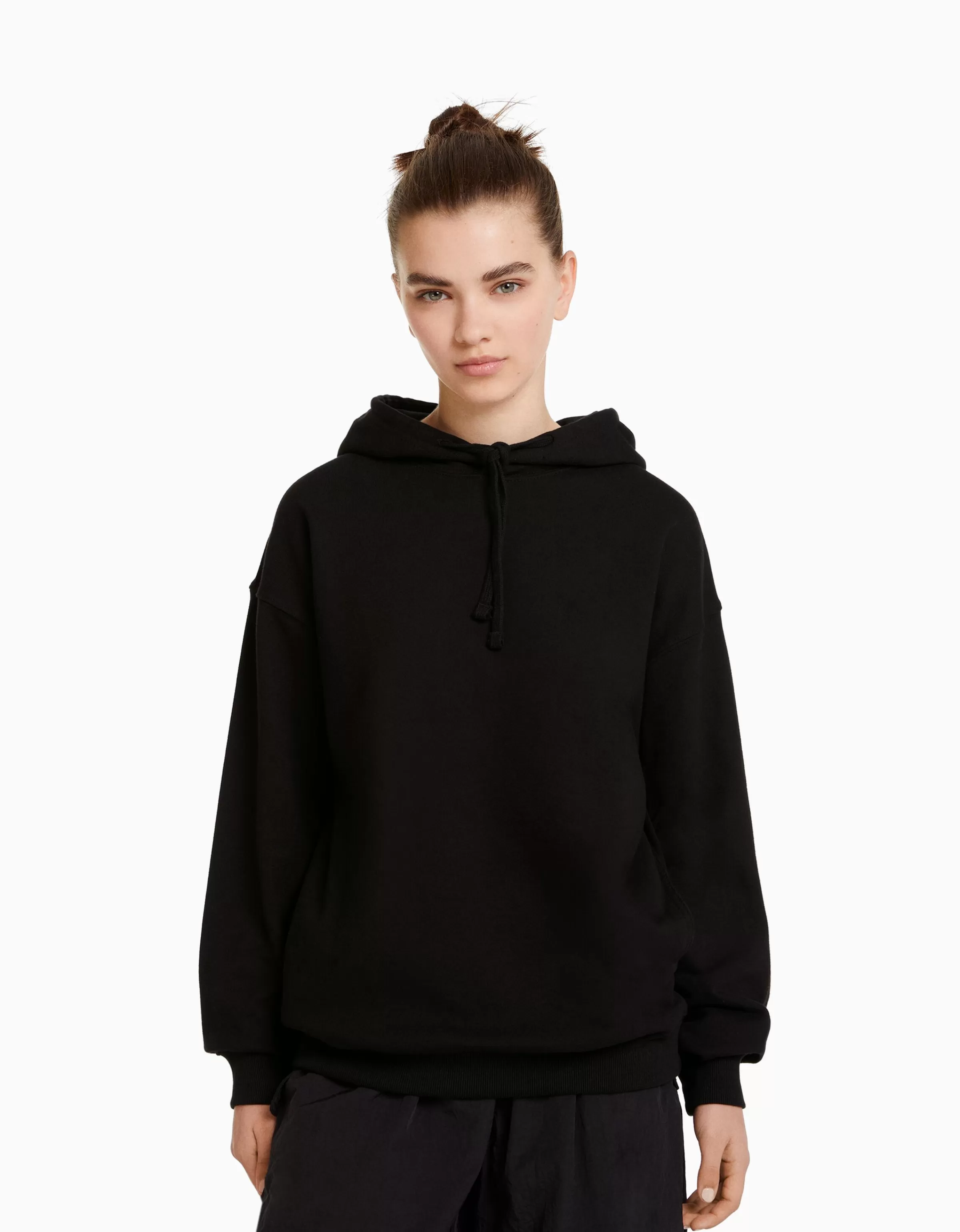 BERSHKA Personnalisables*Sweat capuche Noir