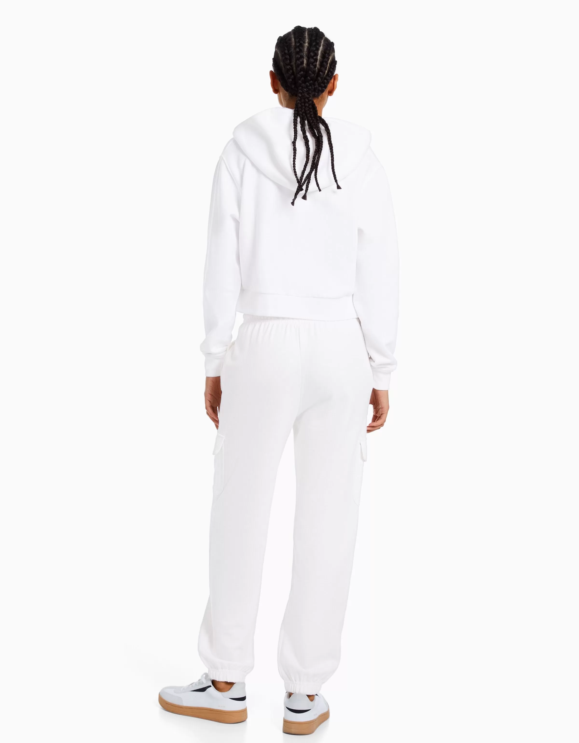 BERSHKA Personnalisables*Sweat capuche cropped fermeture Éclair Blanc