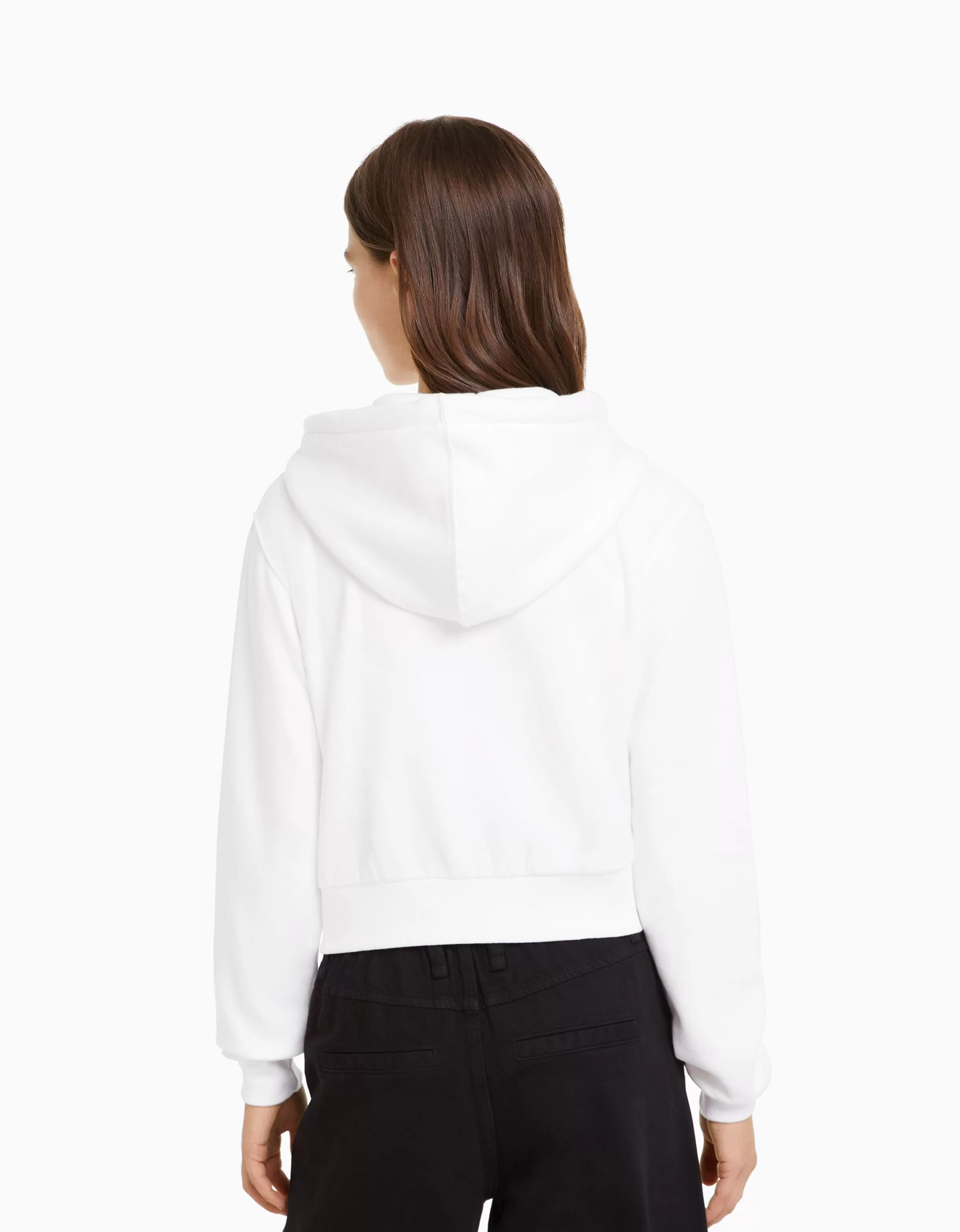 BERSHKA Survêtement*Sweat capuche cropped fermeture Éclair Blanc