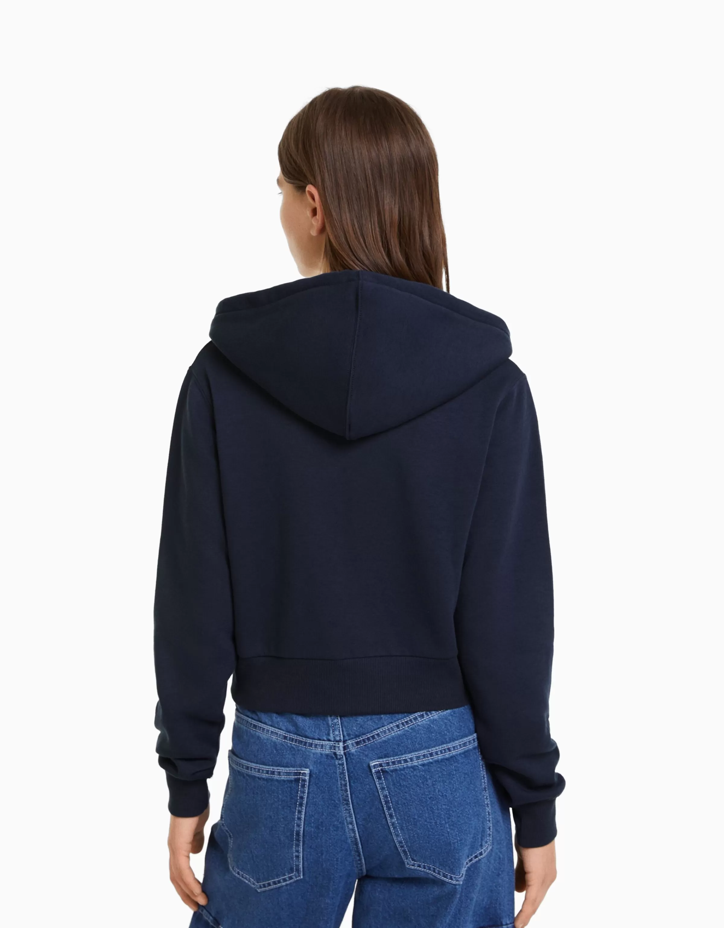 BERSHKA Survêtement*Sweat capuche cropped fermeture Éclair Marine