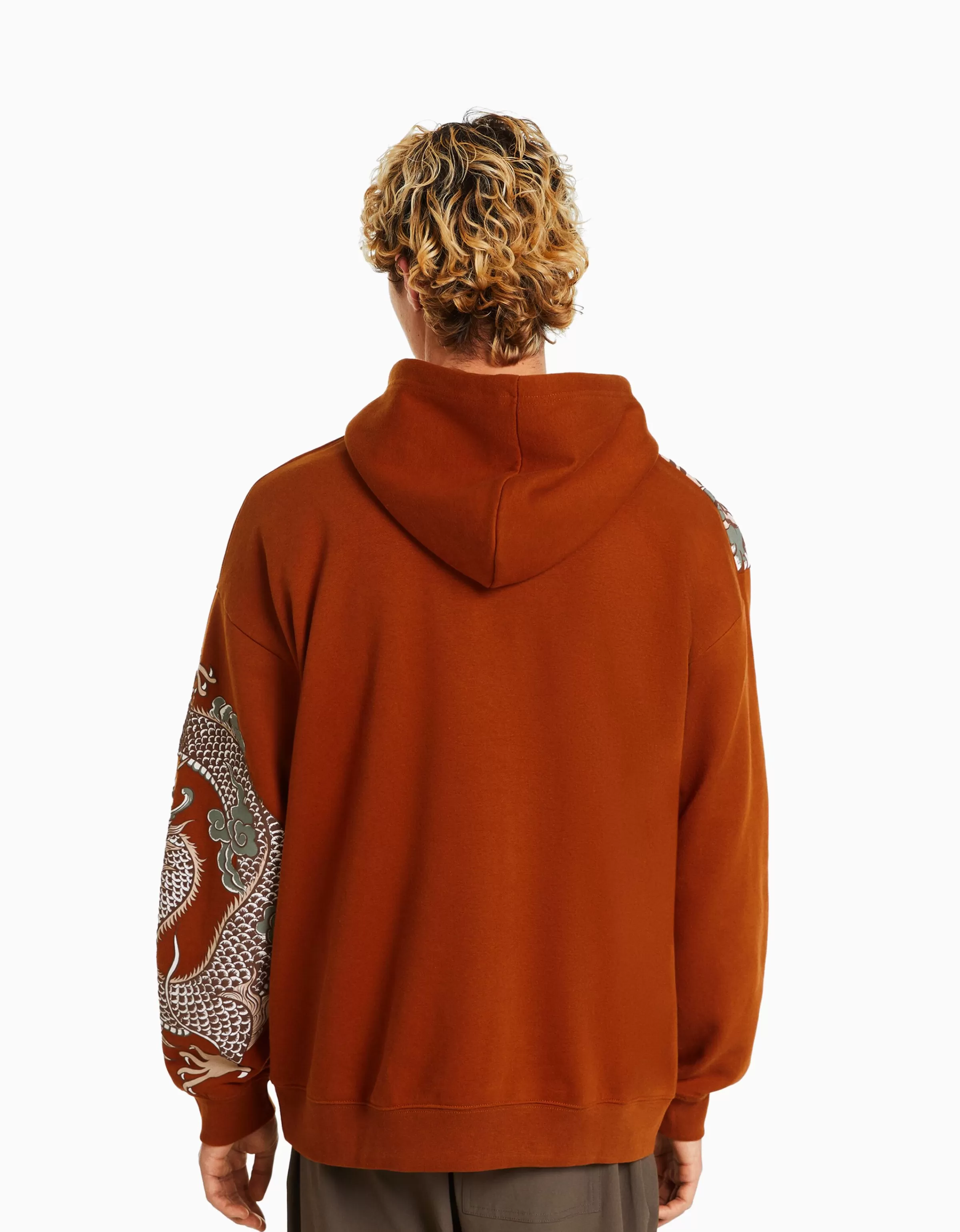 BERSHKA Vêtements*Sweat capuche imprimé tigre Camel