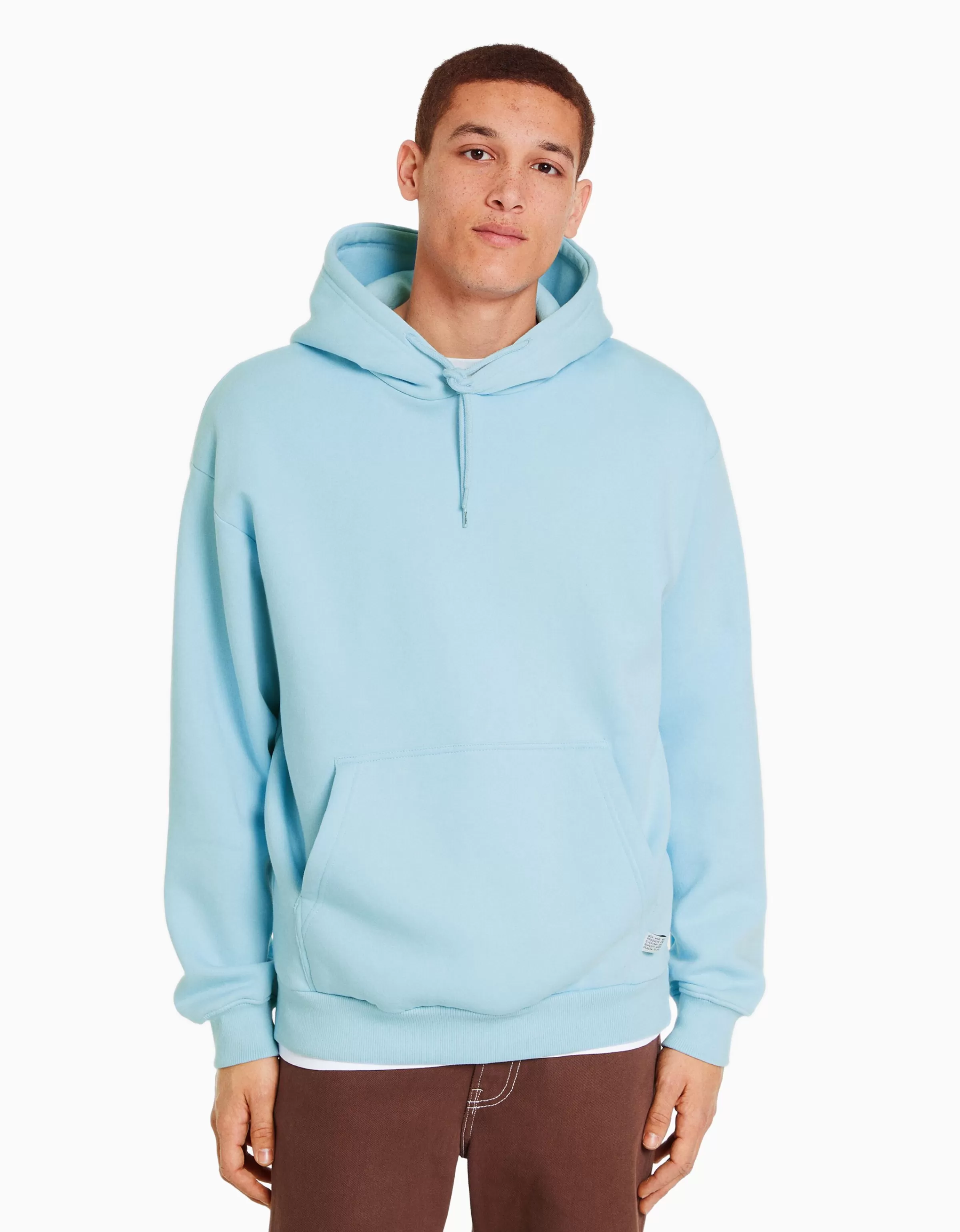 BERSHKA Sweats*Sweat capuche oversize Bleu clair