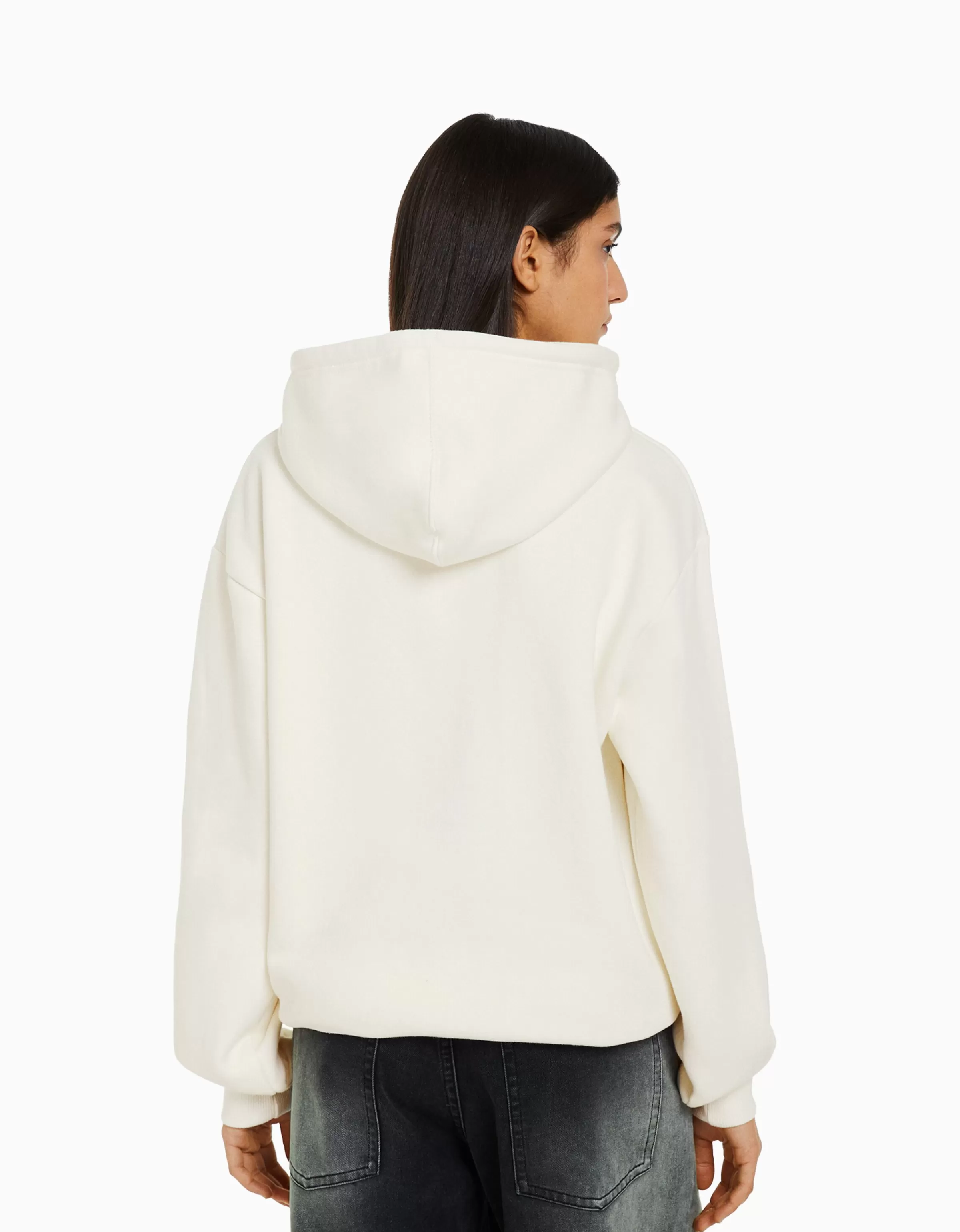 BERSHKA Personnalisables*Sweat capuche oversize Blanc cassé