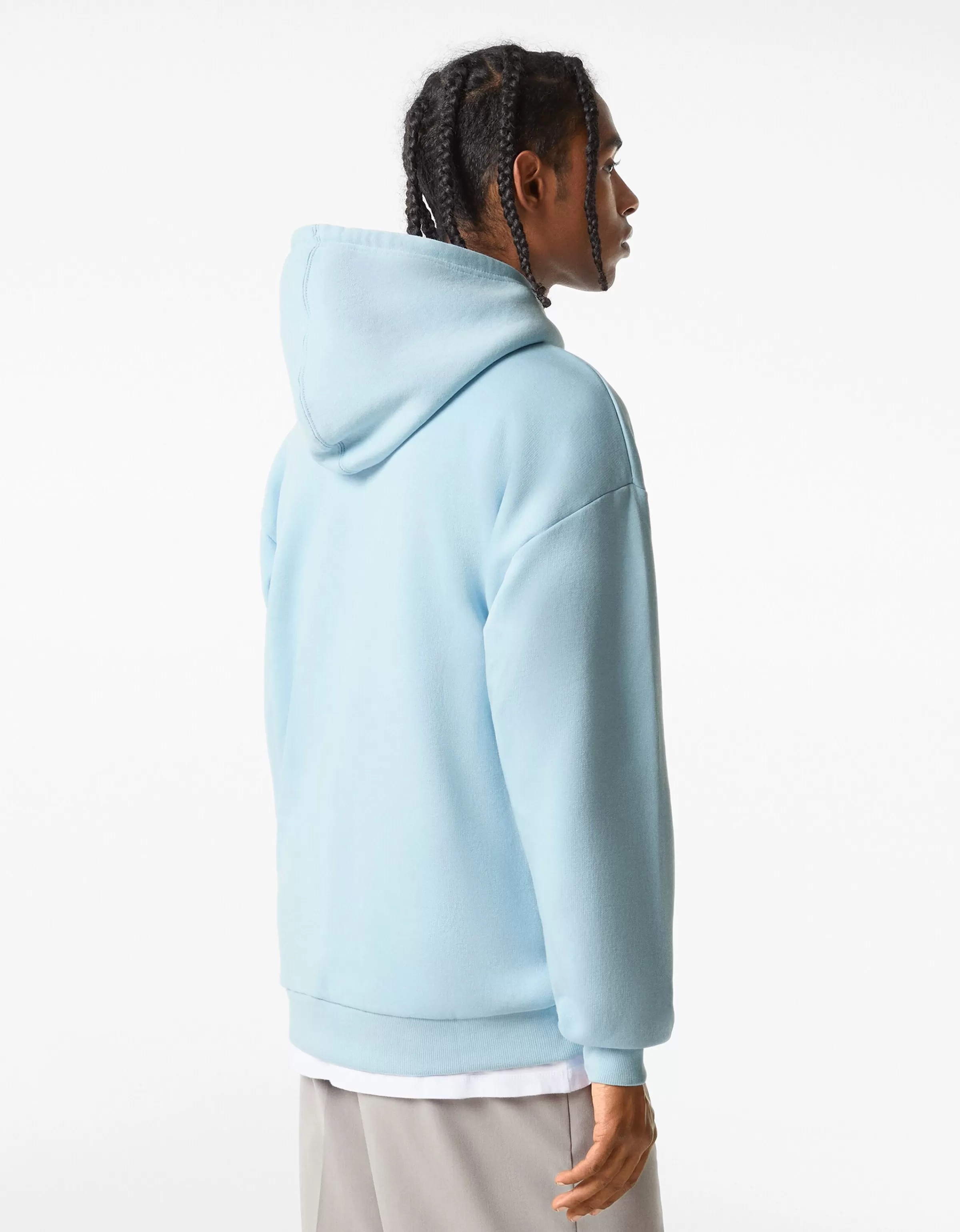 BERSHKA Personnalisables*Sweat capuche oversize Bleu clair