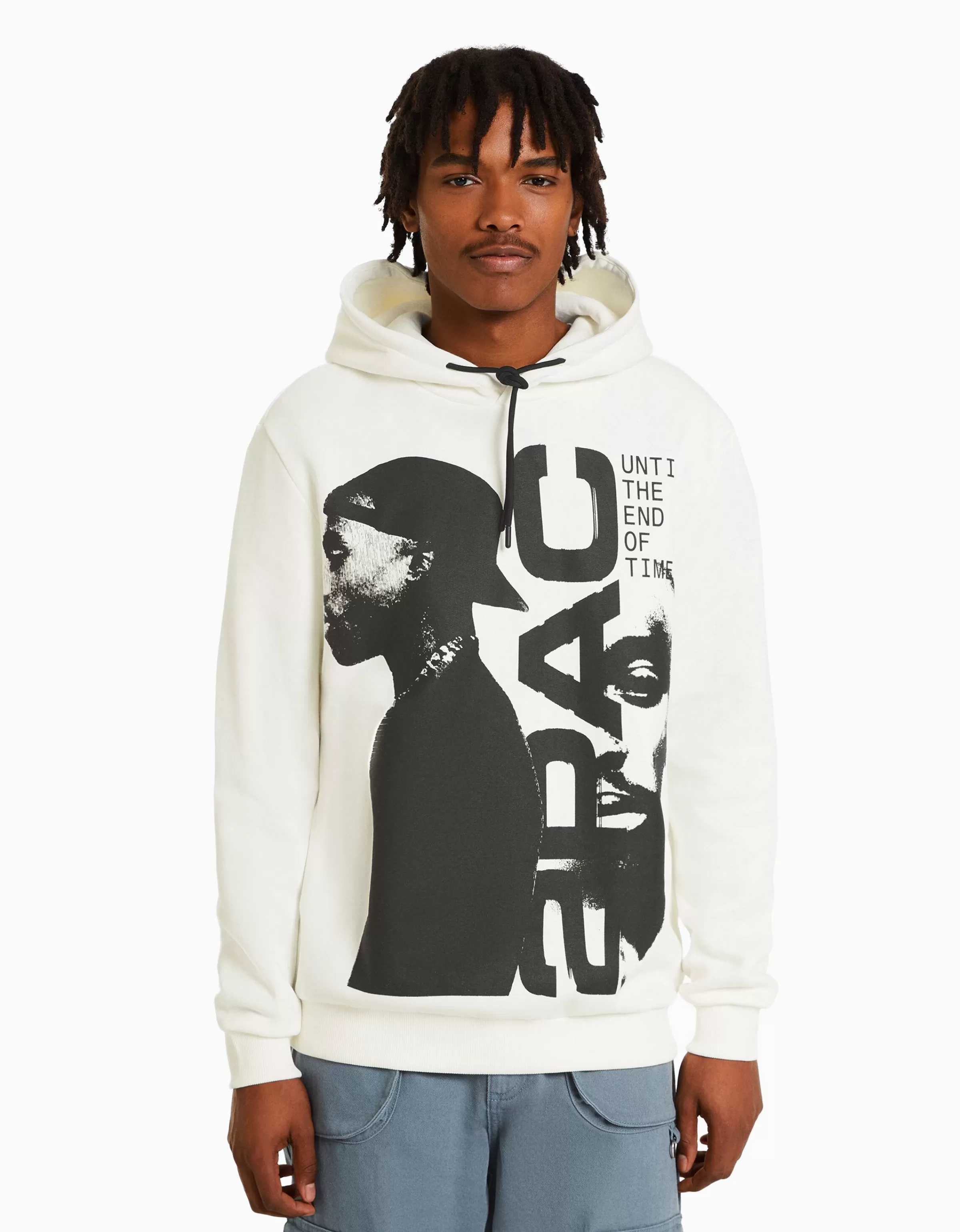 BERSHKA Vêtements*Sweat capuche Tupac Blanc