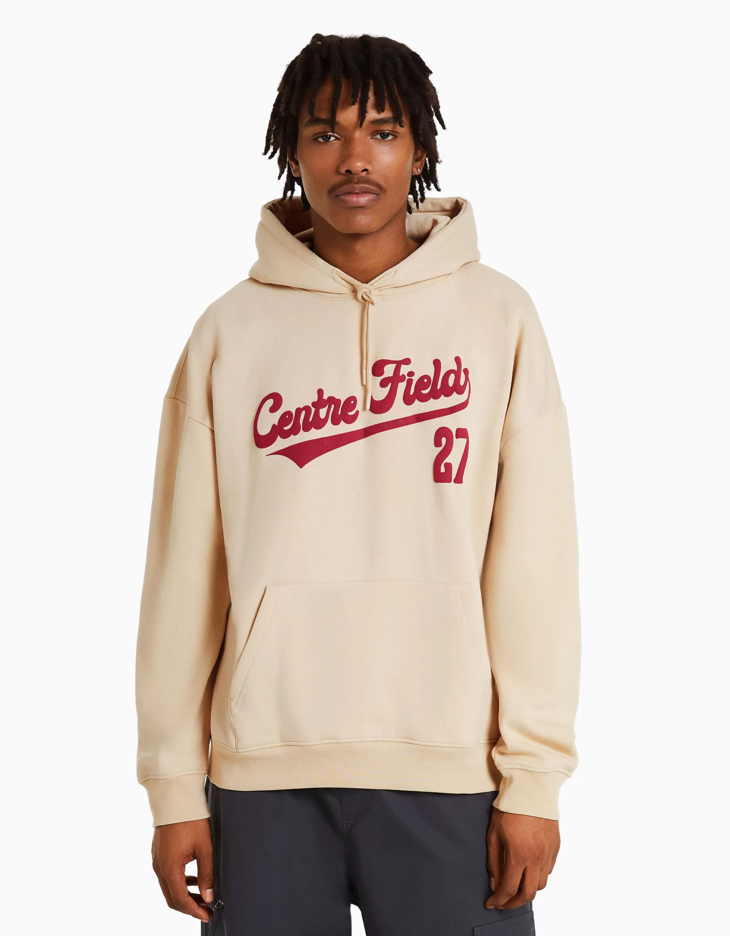 BERSHKA Vêtements*Sweat capuche varsity Camel