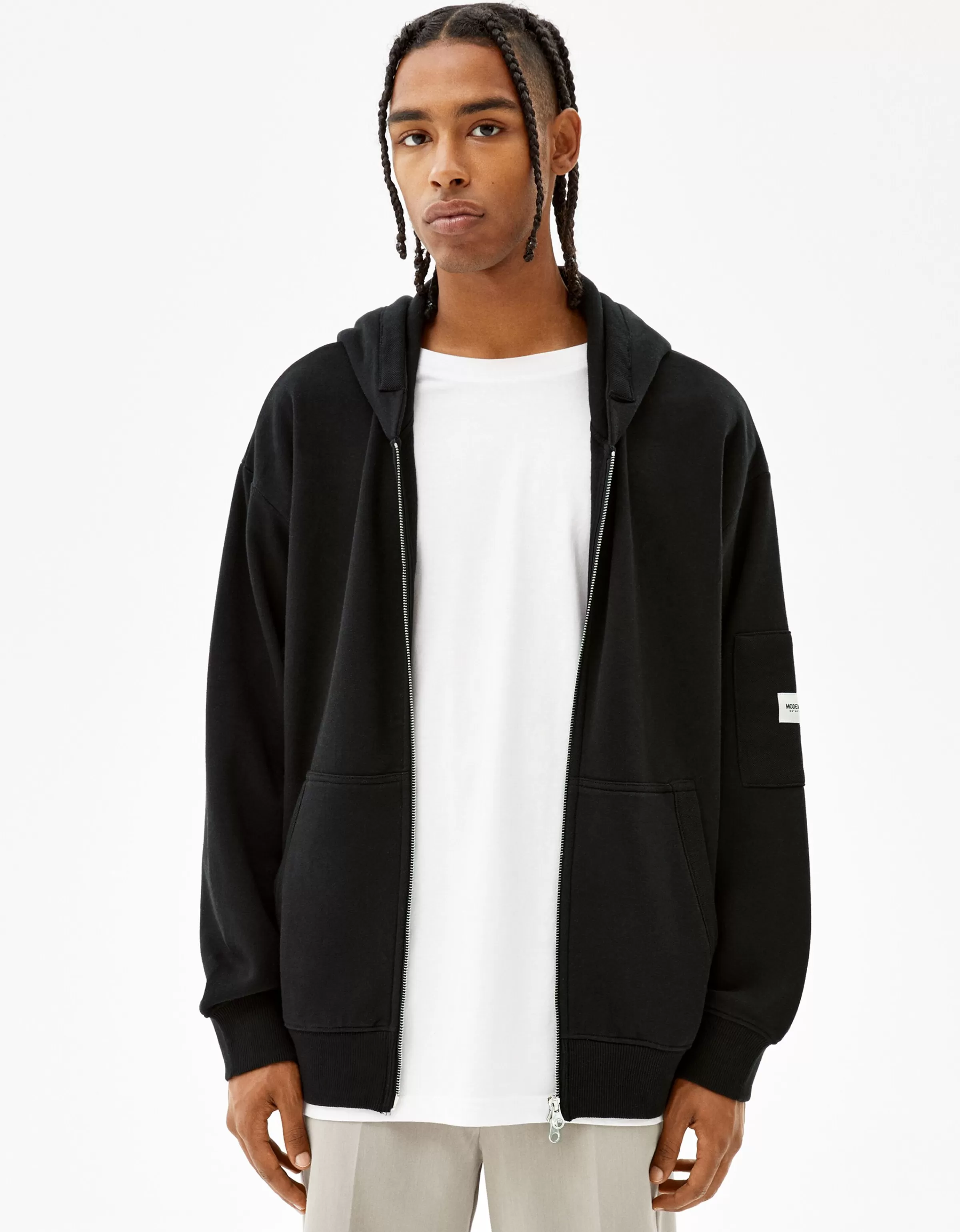 BERSHKA Sweats*Sweat capuche zippé Noir