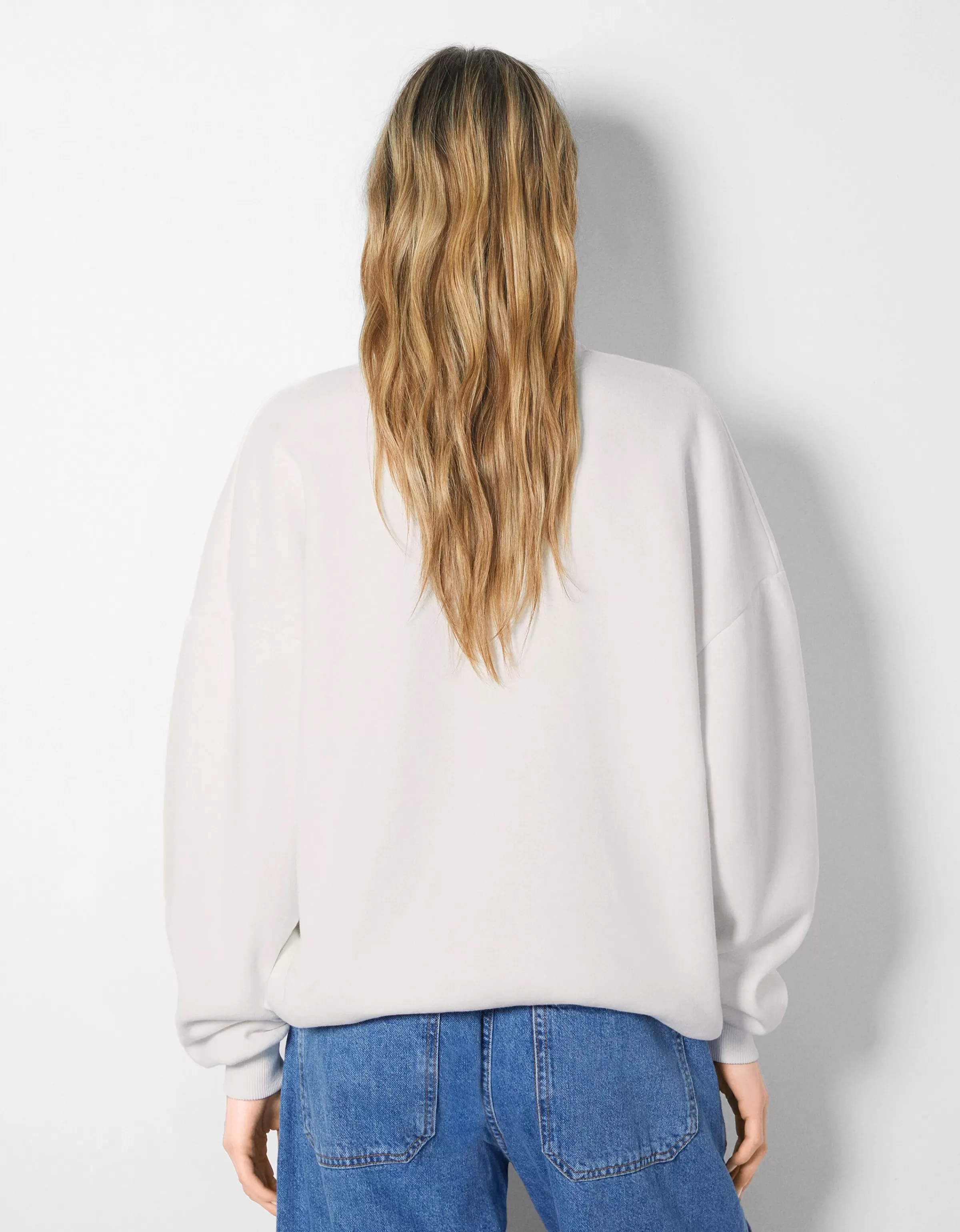 BERSHKA BSK Teen*Sweat col montant zippé imprimé Bleu foncé