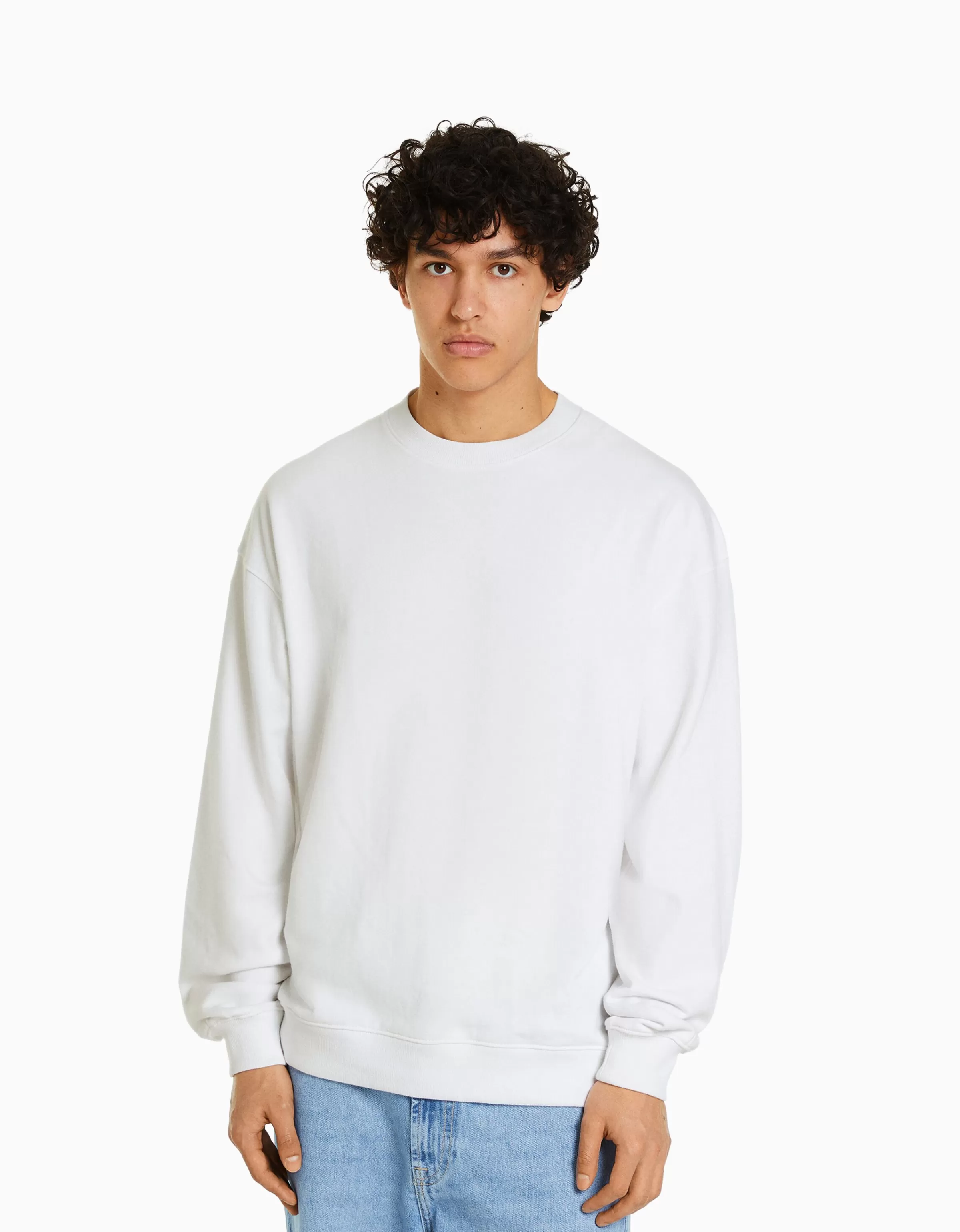 BERSHKA Personnalisables*Sweat col rond Blanc