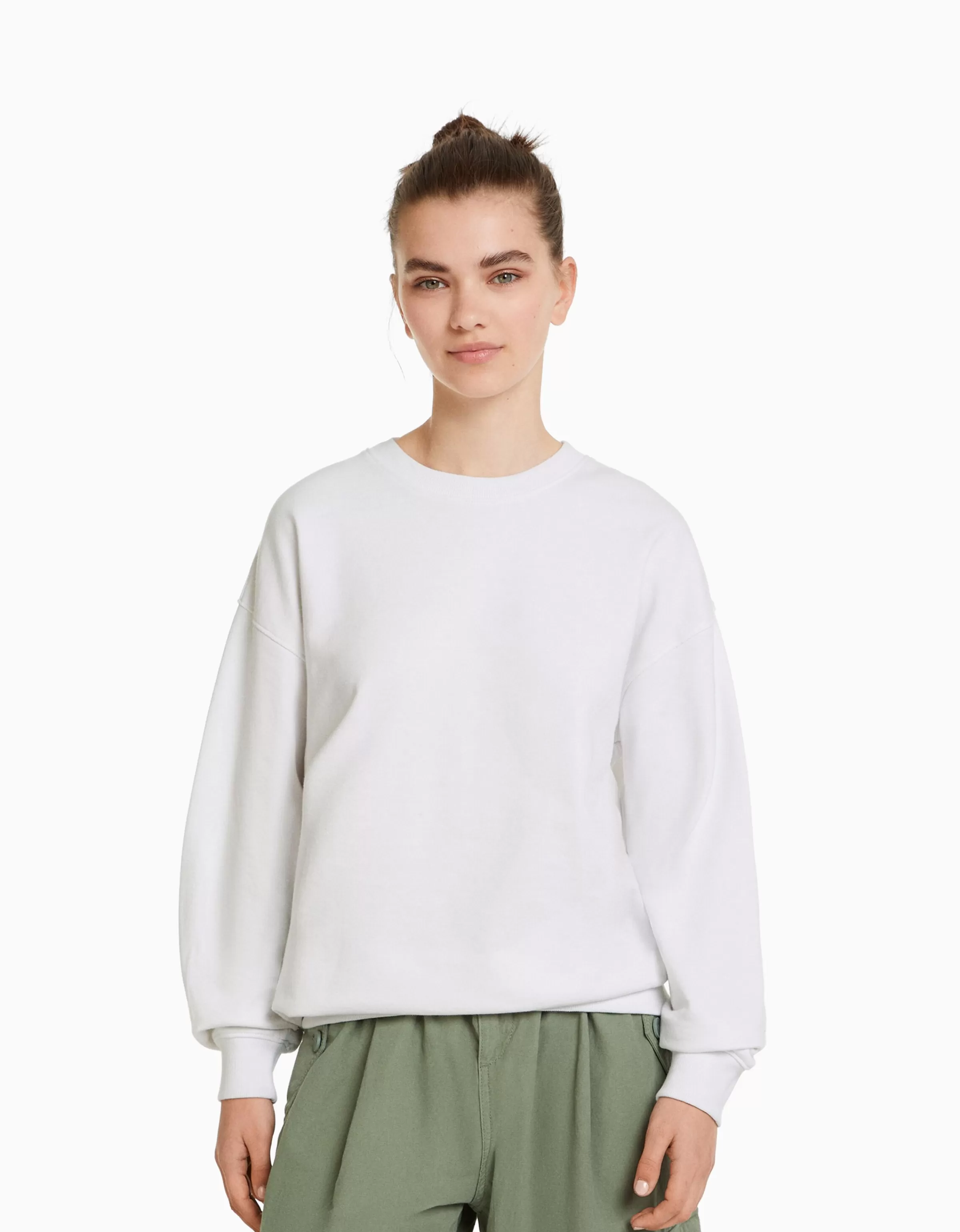 BERSHKA Personnalisables*Sweat col rond Blanc