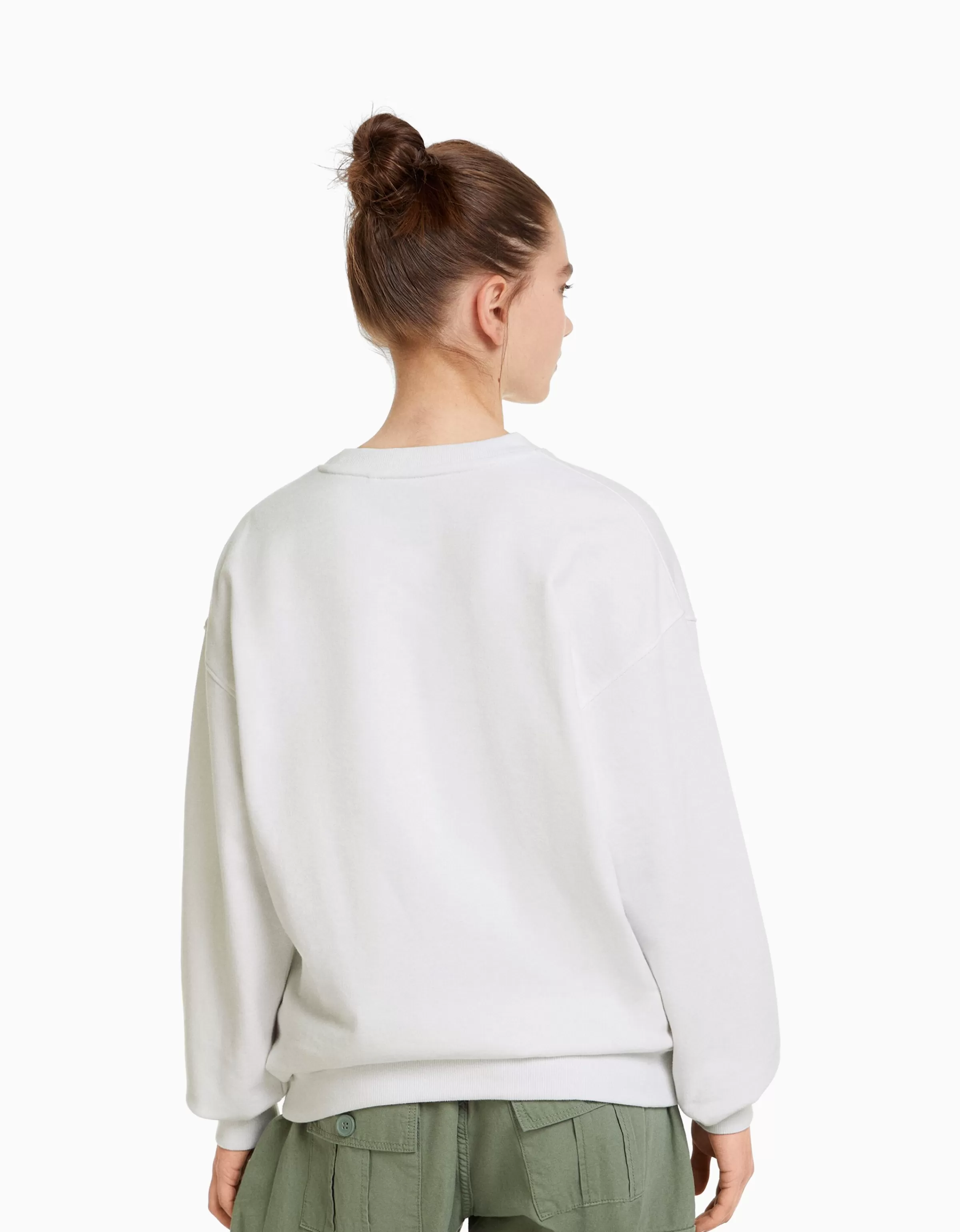 BERSHKA Personnalisables*Sweat col rond Blanc