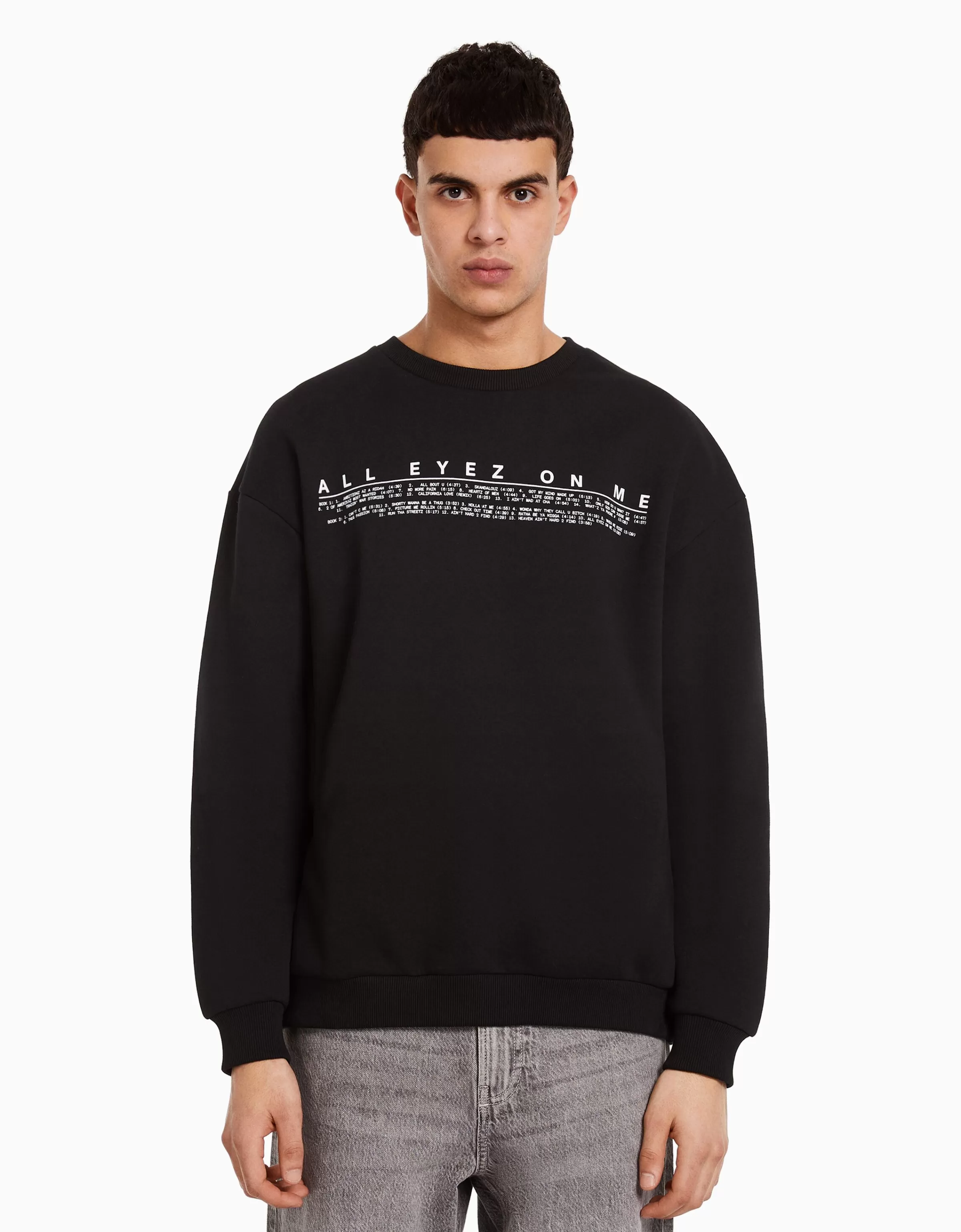 BERSHKA Vêtements*Sweat col rond Tupac Noir