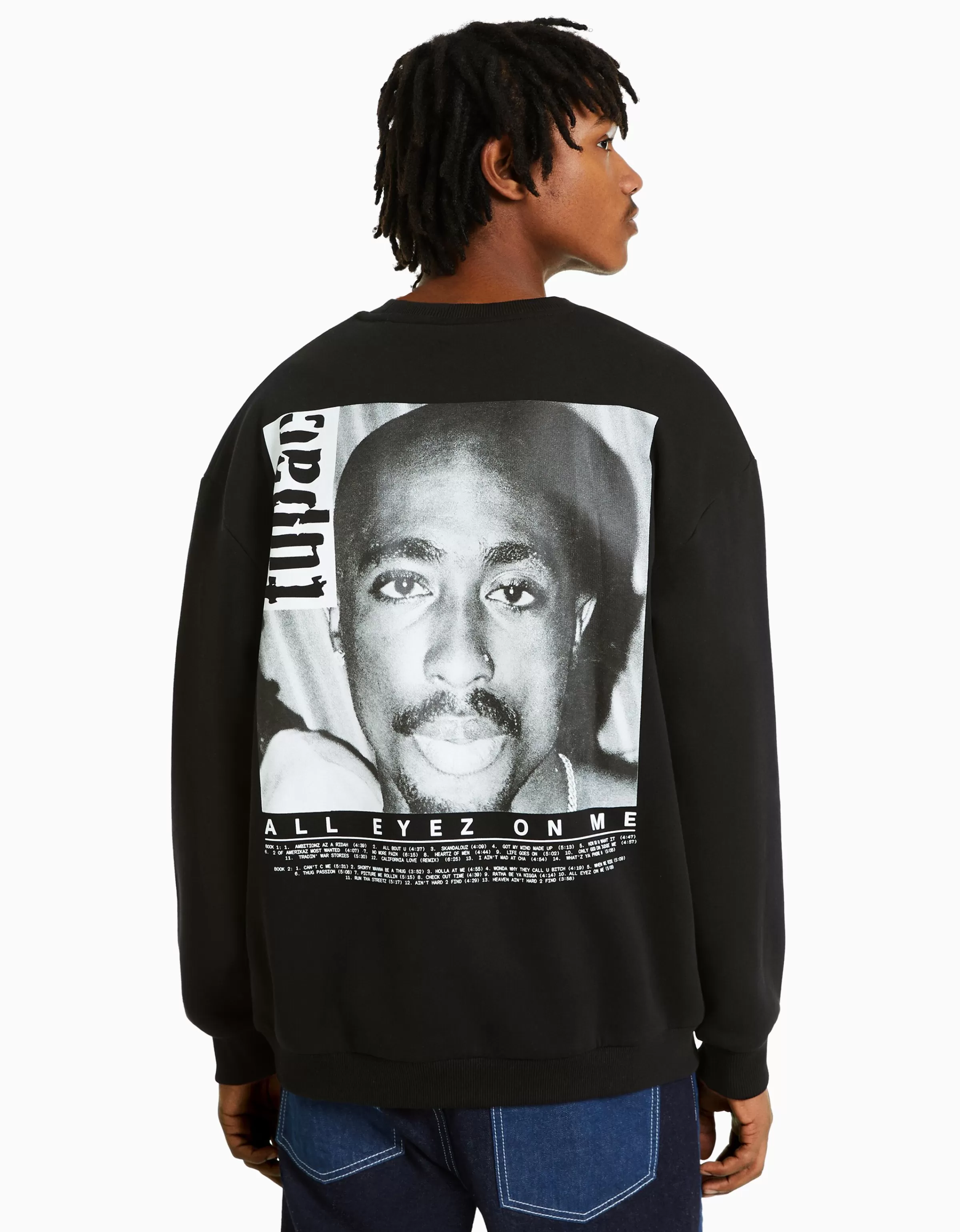 BERSHKA Vêtements*Sweat col rond Tupac Noir