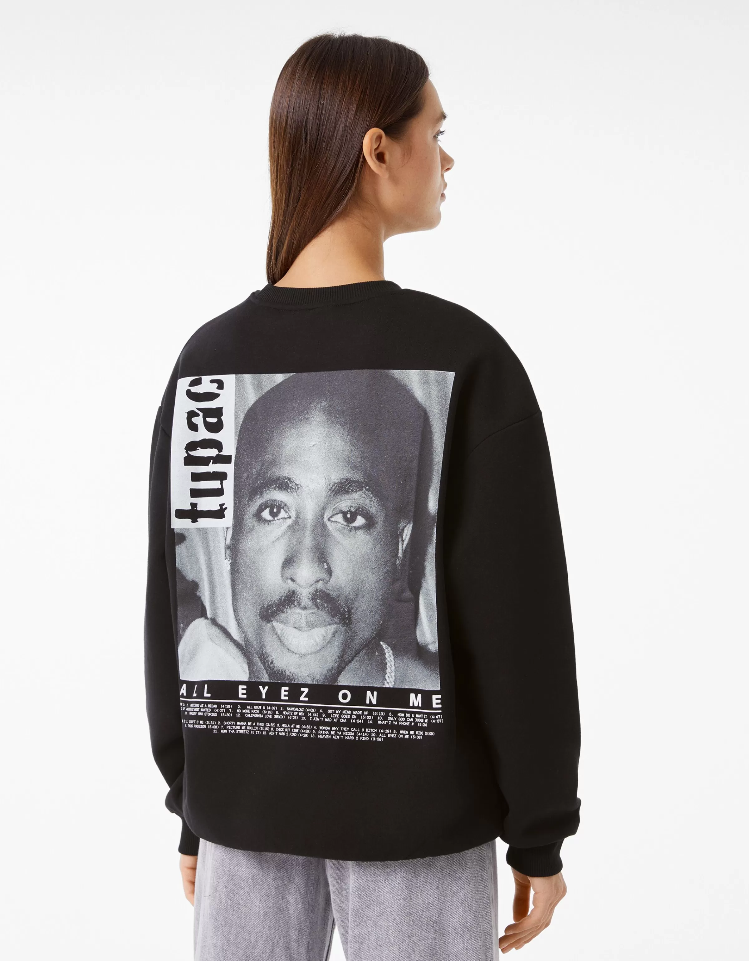 BERSHKA Sweats*Sweat col rond Tupac Noir