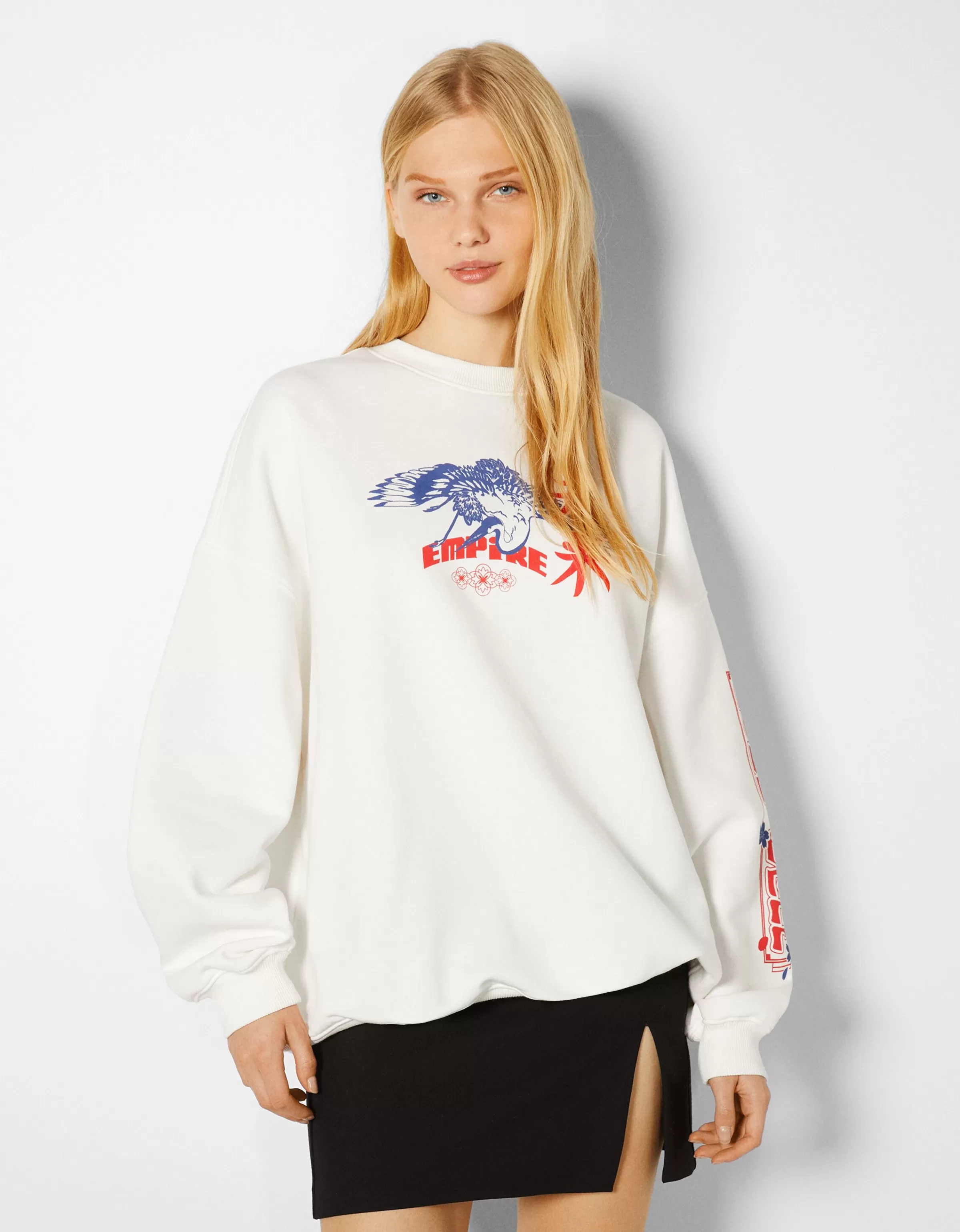 BERSHKA Sweats*Sweat imprimé Blanc cassé