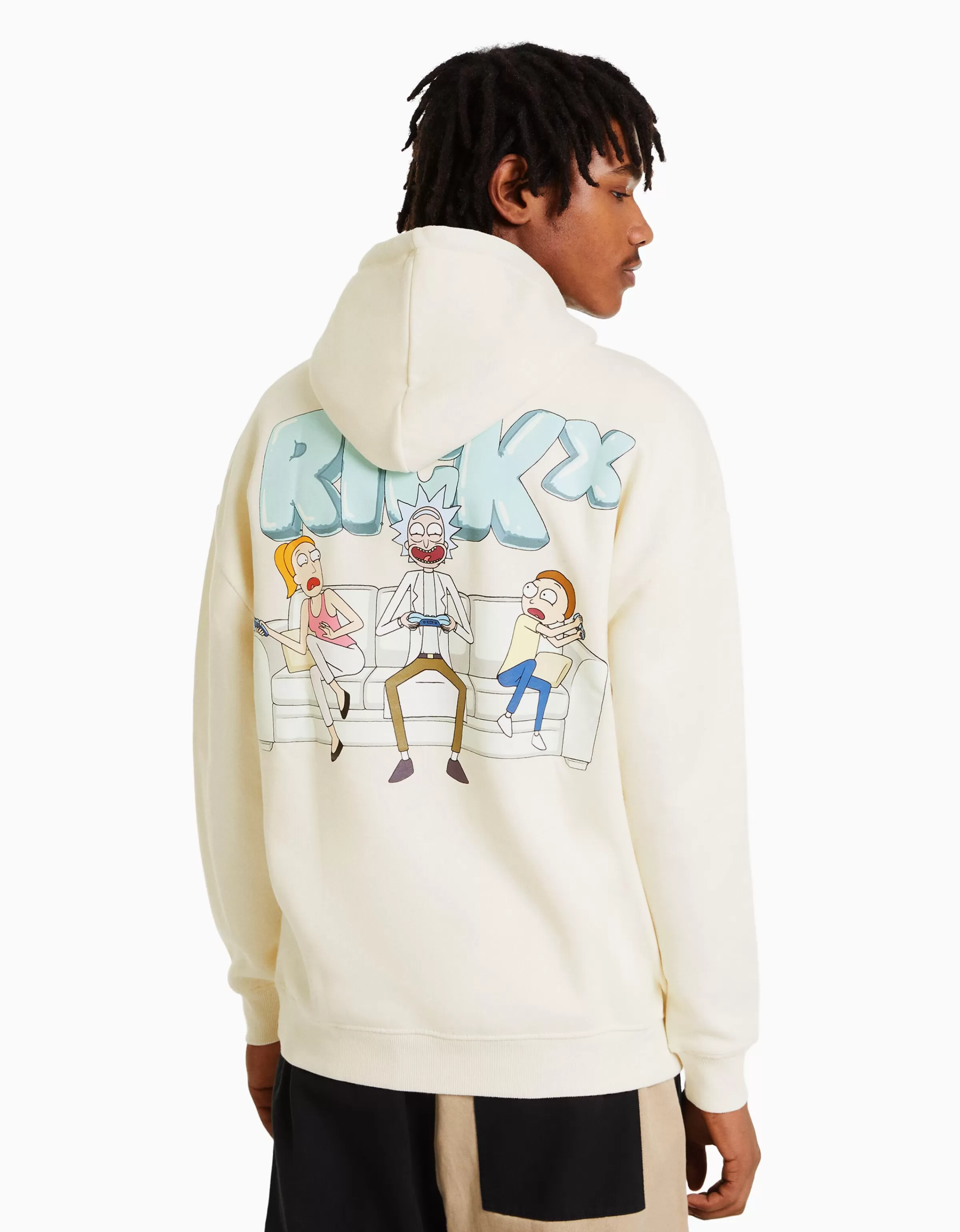 BERSHKA Vêtements*Sweat imprimé Rick et Morty Écru