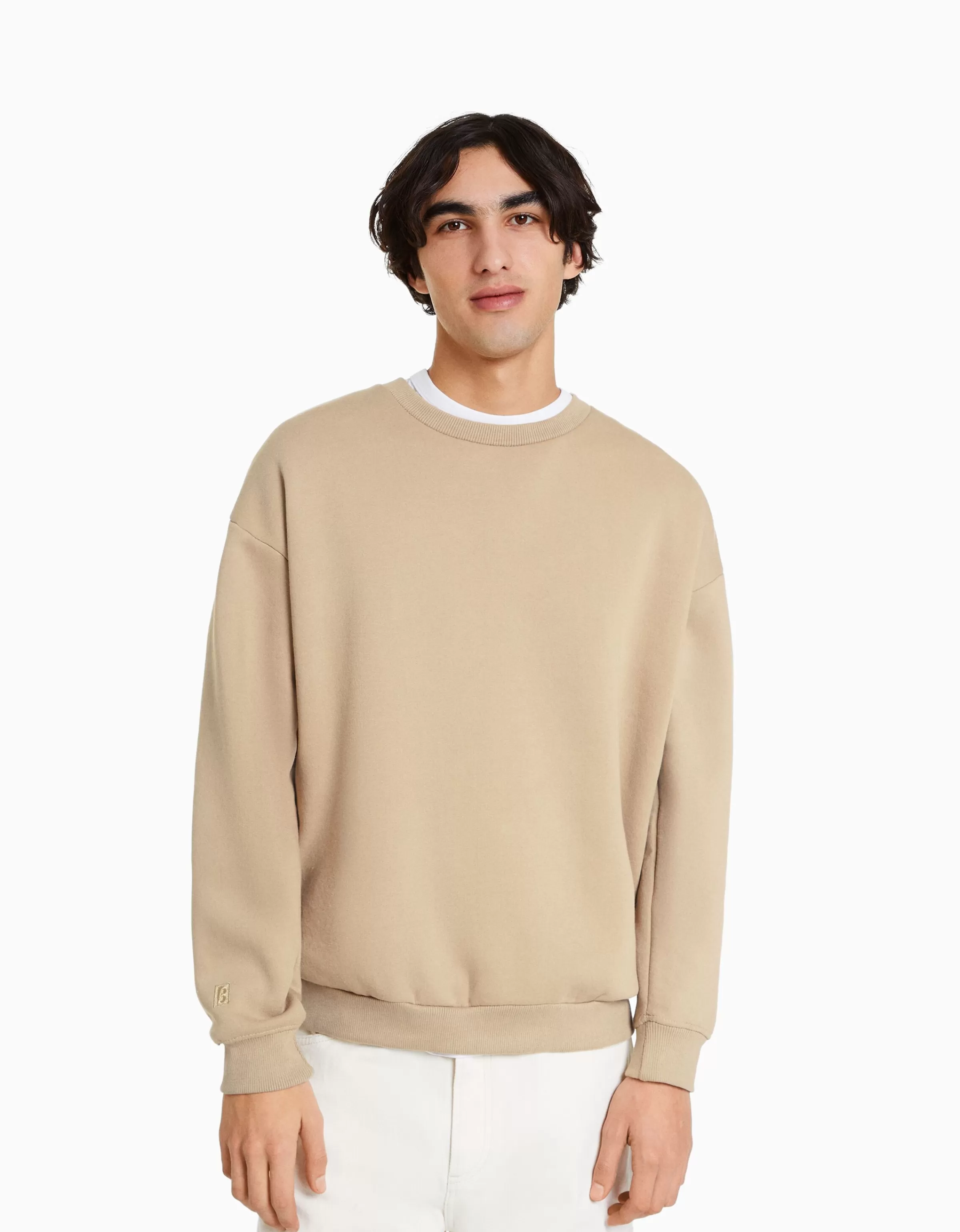 BERSHKA Vêtements*Sweat oversize col rond Camel