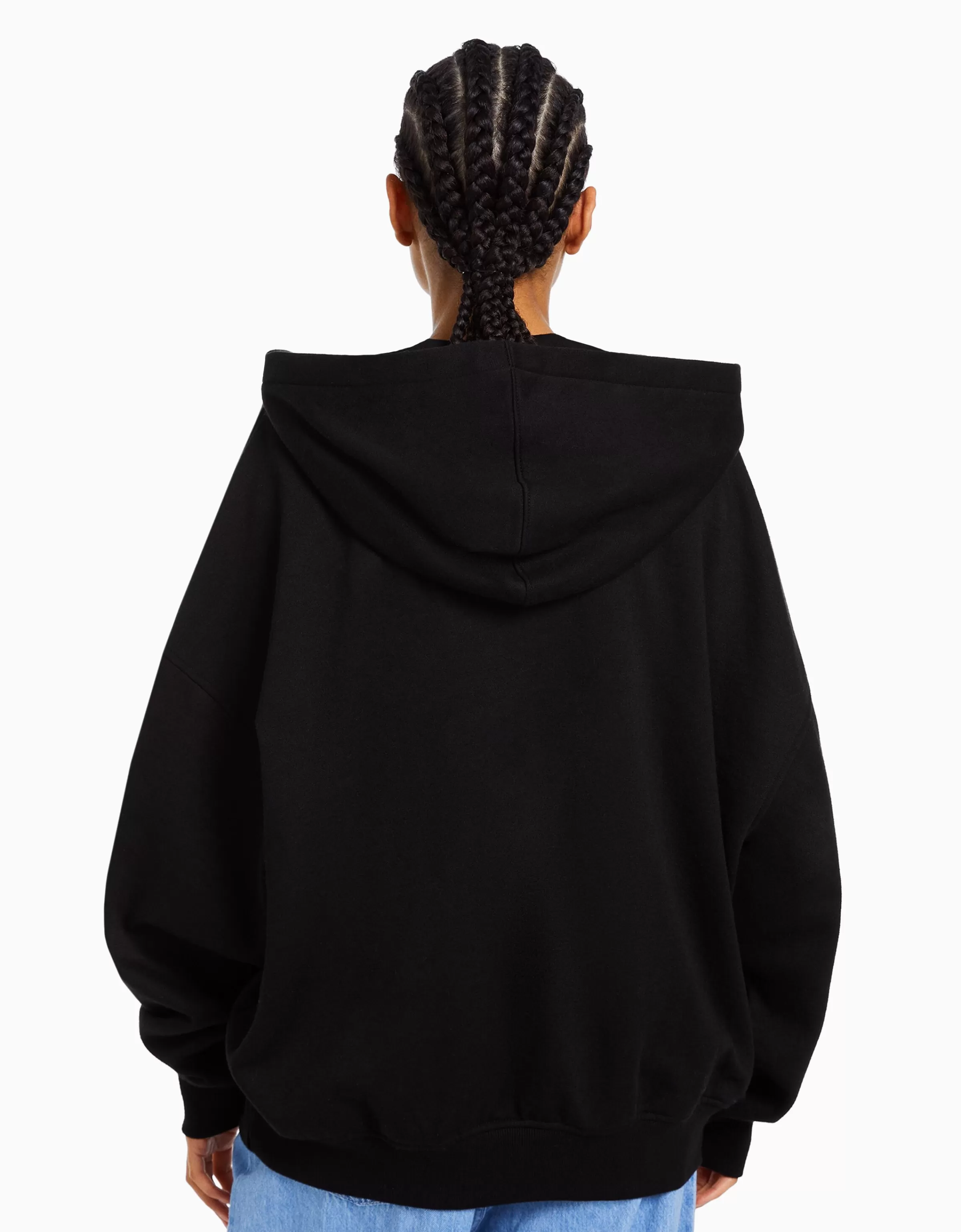 BERSHKA Pulls*Sweat zippé capuche oversize Noir